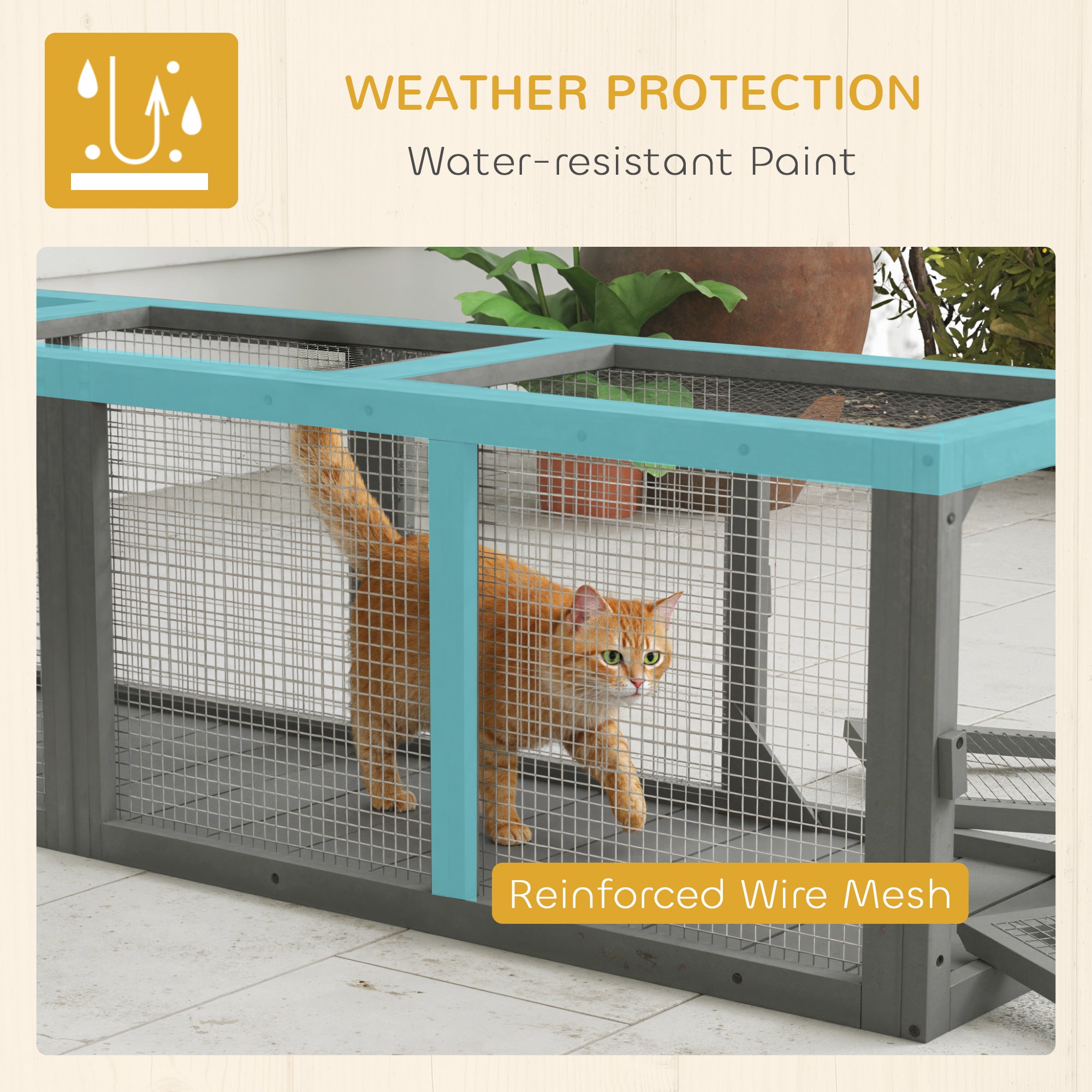 Outdoor Cat Tunnel, 59" Wooden Play Cat Enclosure, Extendable Pet Run with 3 Doors, for Indoor and Outdoor Use, for Kitty, Puppy, Gray
