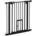 Load image into Gallery viewer, 30"H Dog Gate with Cat Door, Pet Gate with Small Door, Easy Open Indoor Dog Gates for Doorways, House, Stair, 29"-32" Long, Black
