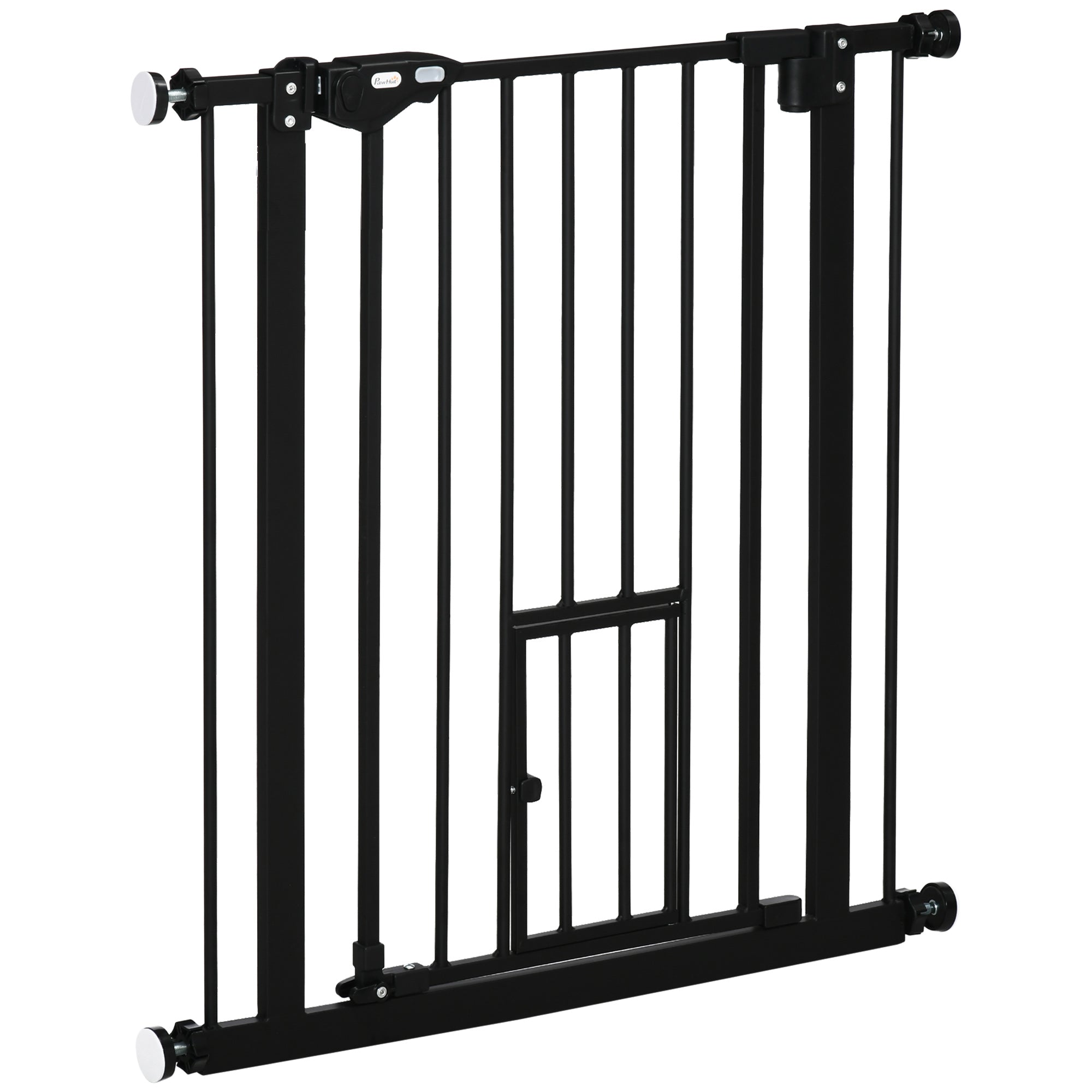 30"H Dog Gate with Cat Door, Pet Gate with Small Door, Easy Open Indoor Dog Gates for Doorways, House, Stair, 29"-32" Long, Black