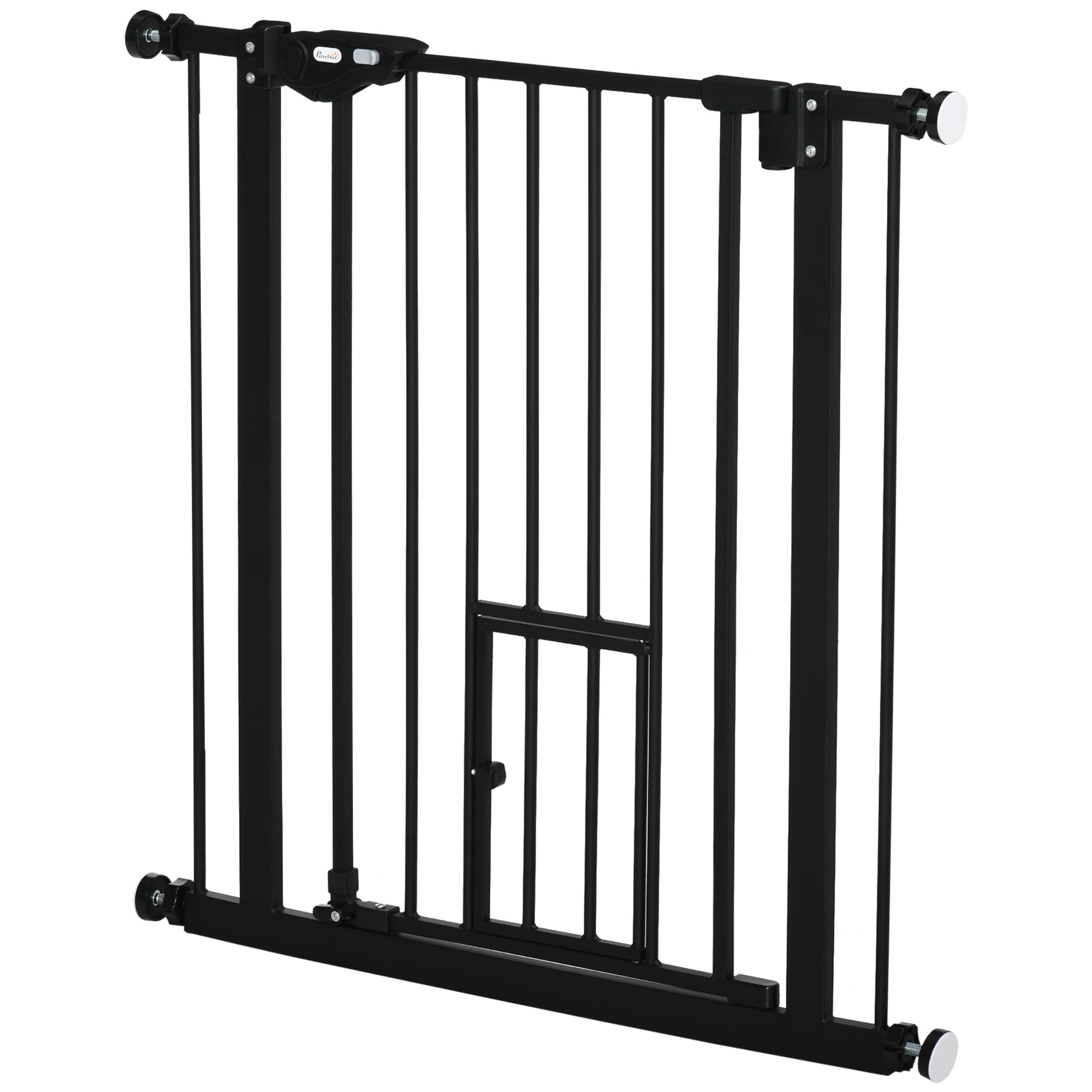 30"H Dog Gate with Cat Door, Pet Gate with Small Door, Easy Open Indoor Dog Gates for Doorways, House, Stair, 29"-32" Long, Black