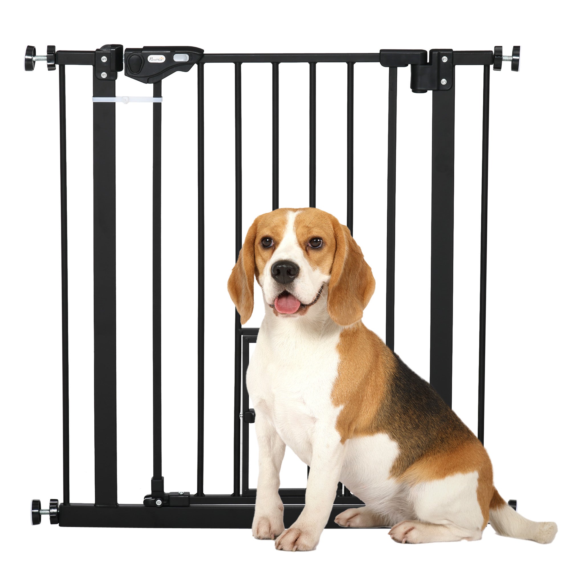 30"H Dog Gate with Cat Door, Pet Gate with Small Door, Easy Open Indoor Dog Gates for Doorways, House, Stair, 29"-32" Long, Black