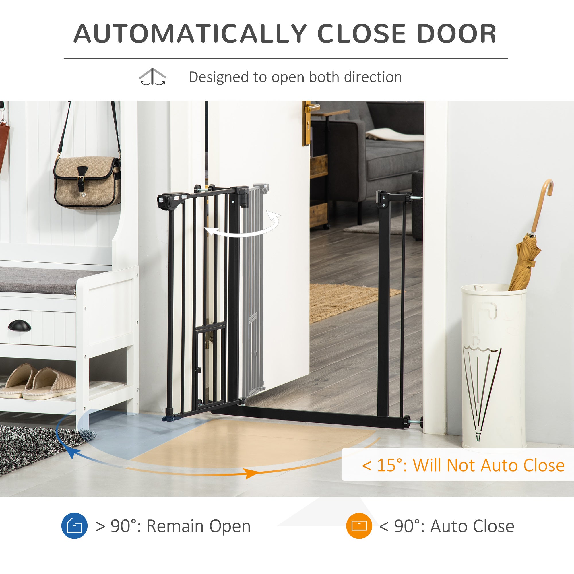 30"H Dog Gate with Cat Door, Pet Gate with Small Door, Easy Open Indoor Dog Gates for Doorways, House, Stair, 29"-32" Long, Black
