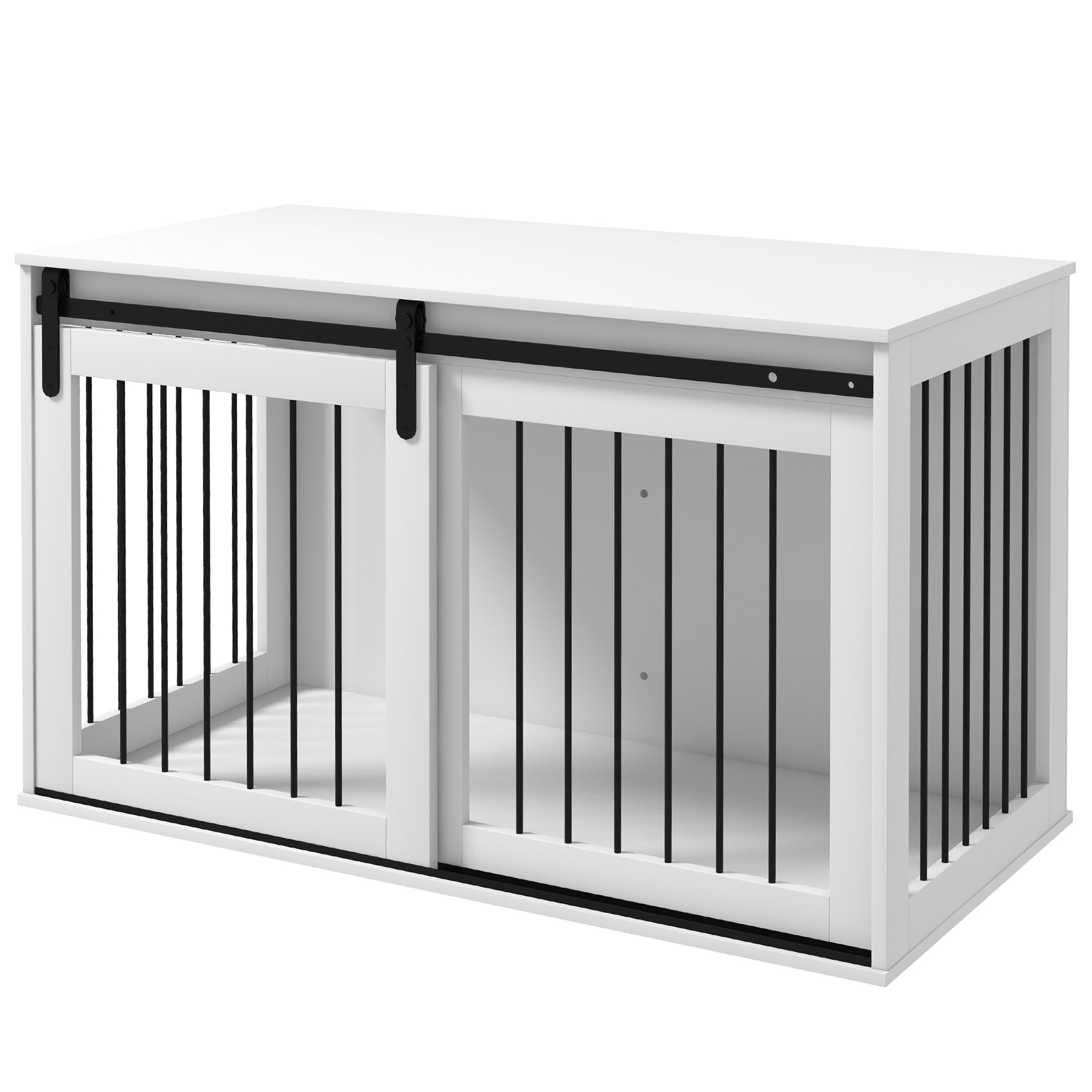 Dog Crate Furniture, 46.5" Dog Crate End Table Indoor Dog House for Extra Large Dogs, with Sliding Door, Lock, White