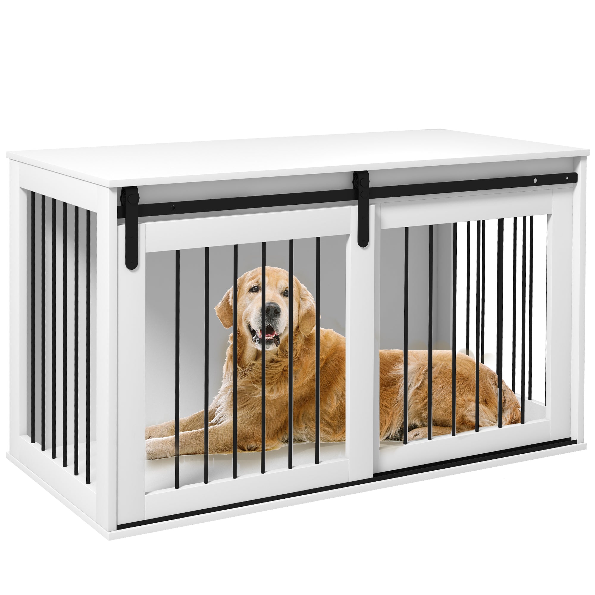 Dog Crate Furniture, 46.5" Dog Crate End Table Indoor Dog House for Extra Large Dogs, with Sliding Door, Lock, White