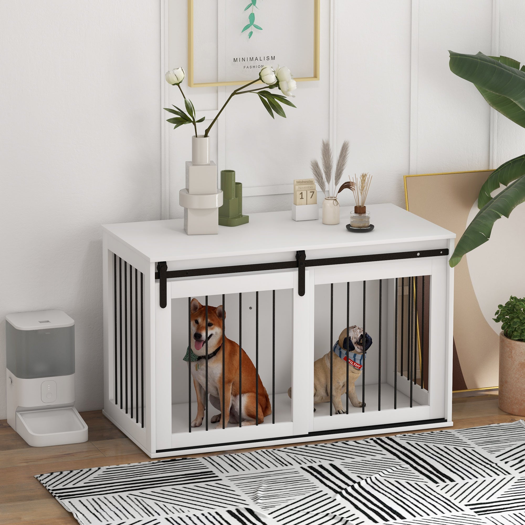 Dog Crate Furniture, 46.5" Dog Crate End Table Indoor Dog House for Extra Large Dogs, with Sliding Door, Lock, White
