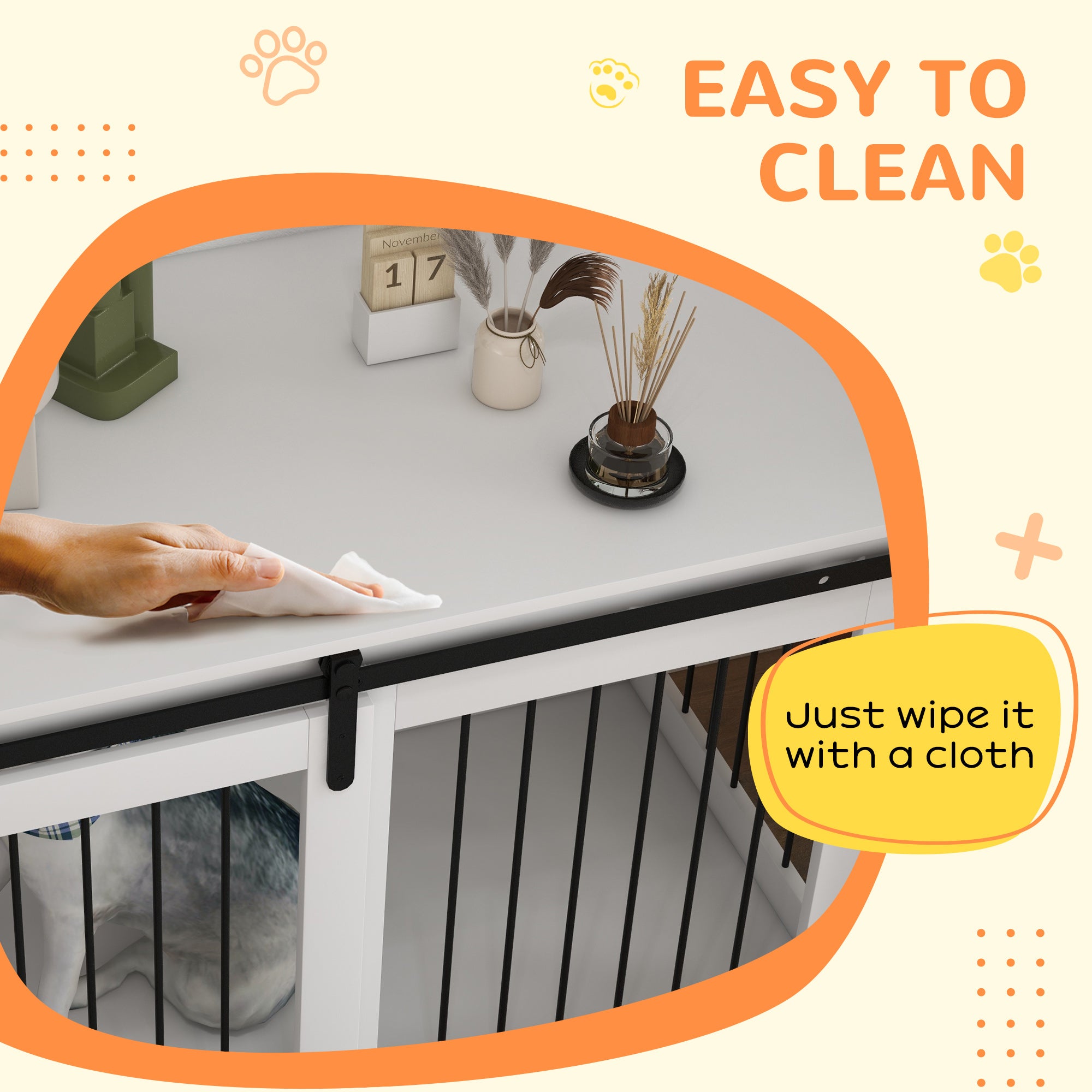 Dog Crate Furniture, 46.5" Dog Crate End Table Indoor Dog House for Extra Large Dogs, with Sliding Door, Lock, White
