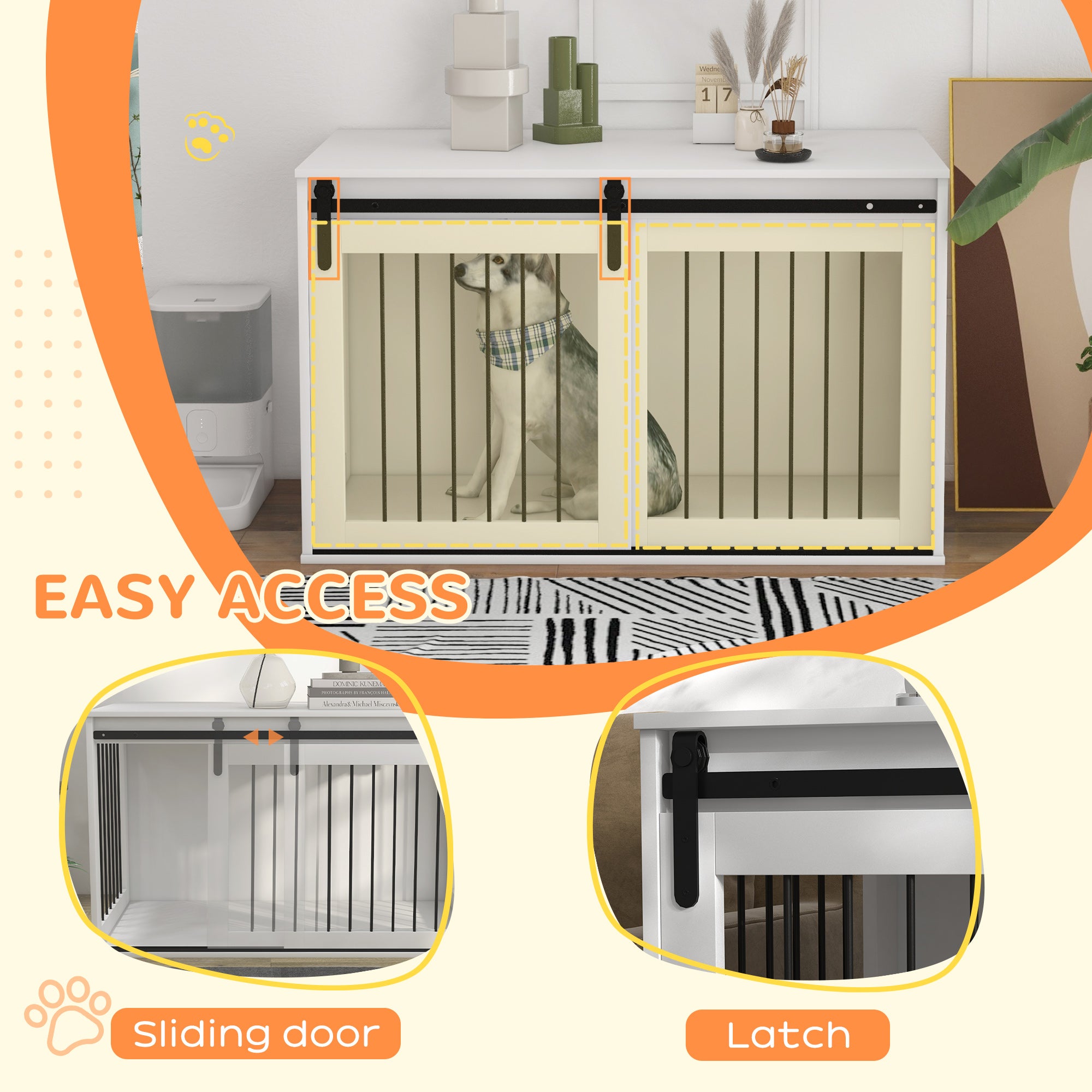 Dog Crate Furniture, 46.5" Dog Crate End Table Indoor Dog House for Extra Large Dogs, with Sliding Door, Lock, White