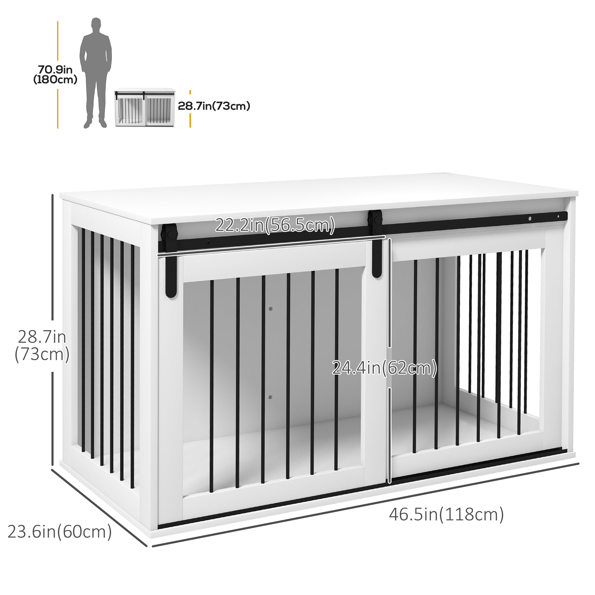 Dog Crate Furniture, 46.5" Dog Crate End Table Indoor Dog House for Extra Large Dogs, with Sliding Door, Lock, White