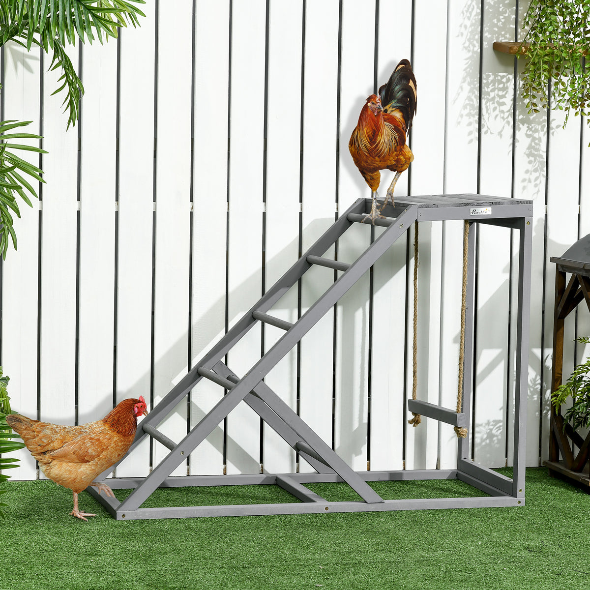 Chicken Platform PawHut Chicken Activity Play Set with Swing, Ladder, Platform for 2 ...