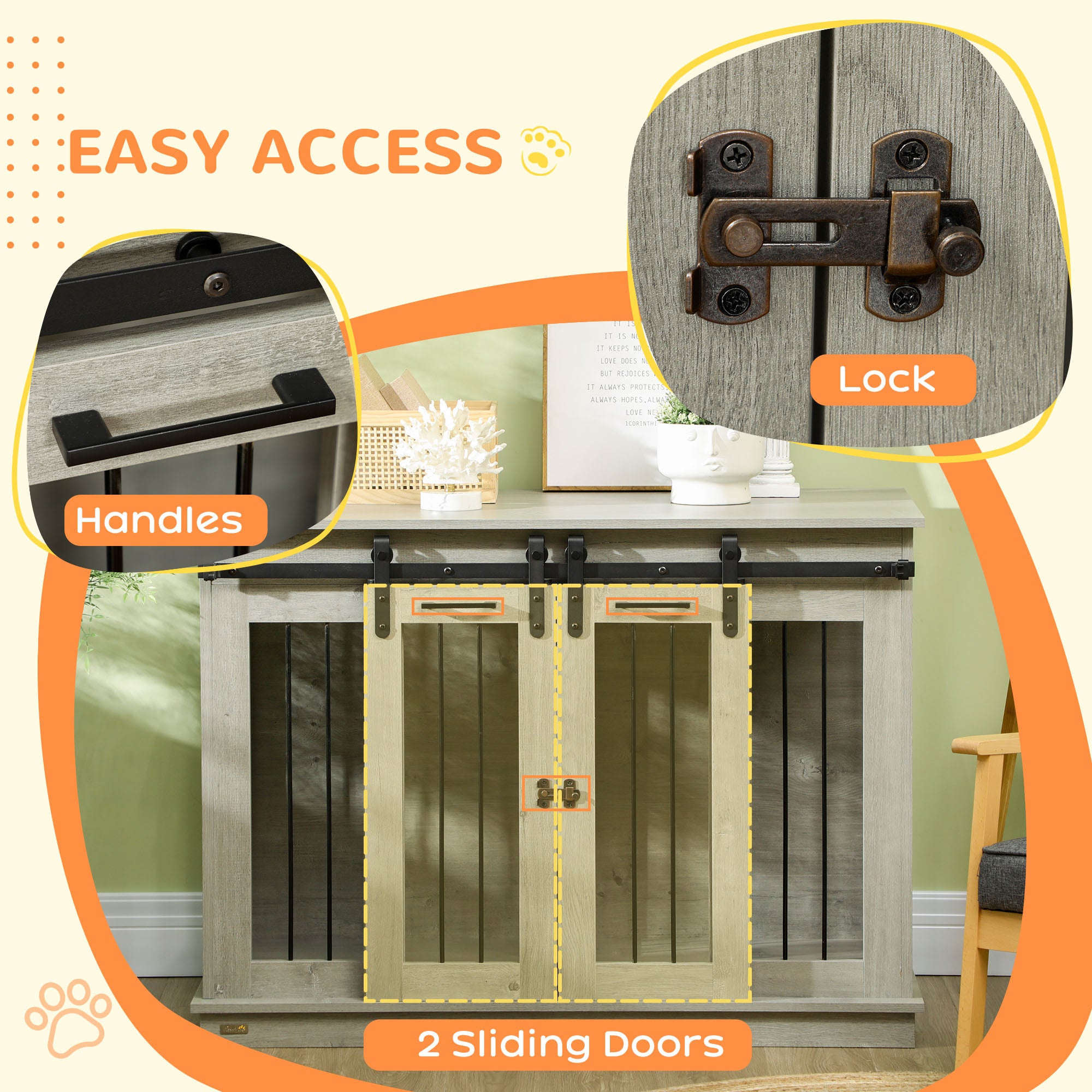 Dog Crate Furniture for Large Dog, Double Dog Cage for Small Dogs with Divider, Sliding Doors - Grey