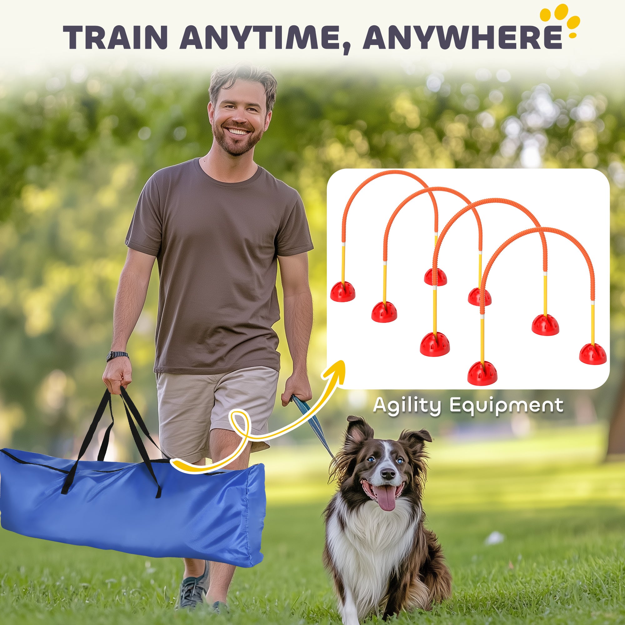 4 Piece Dog Agility Training Equipment with 4 Adjustable Width Doors, Carry Bag, Easy to Assemble, Dog Obstacle Course for Garden, Orange