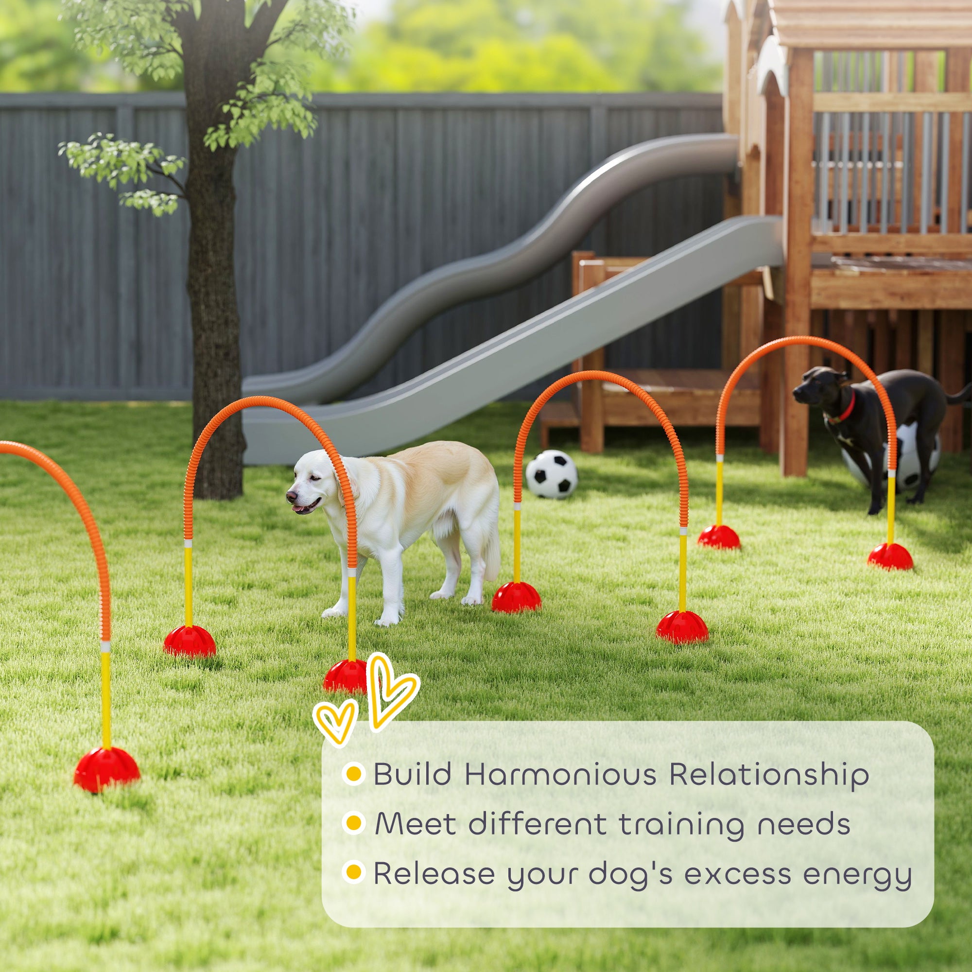 4 Piece Dog Agility Training Equipment with 4 Adjustable Width Doors, Carry Bag, Easy to Assemble, Dog Obstacle Course for Garden, Orange