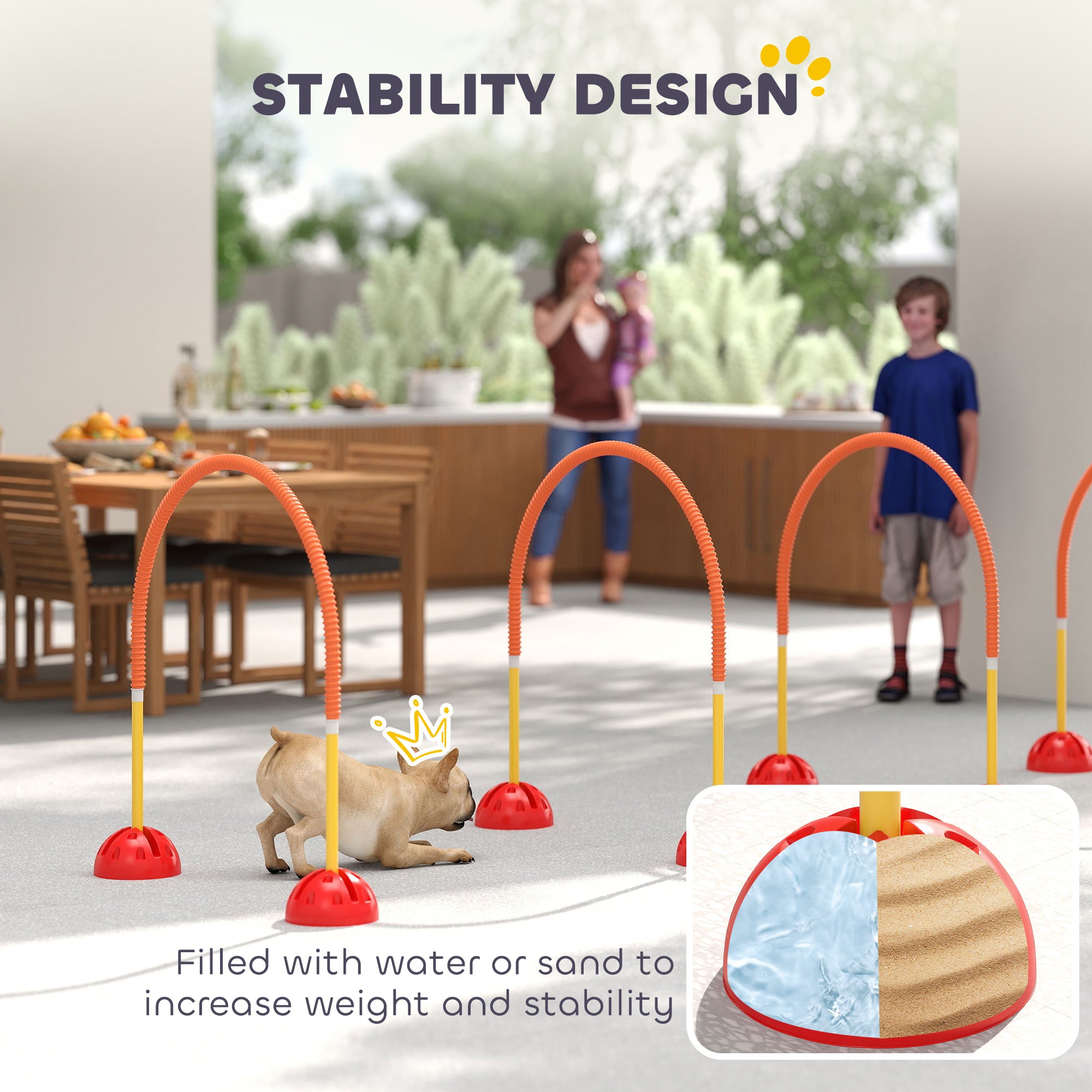 4 Piece Dog Agility Training Equipment with 4 Adjustable Width Doors, Carry Bag, Easy to Assemble, Dog Obstacle Course for Garden, Orange