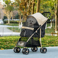 Load image into Gallery viewer, Dog Stroller with Rain Cover, Foldable Dog Pram, 4 Wheels Pet Pushchair with Safety Leashes, for Small, Miniature Dogs, Cats - Khaki
