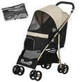 Load image into Gallery viewer, Dog Stroller with Rain Cover, Foldable Dog Pram, 4 Wheels Pet Pushchair with Safety Leashes, for Small, Miniature Dogs, Cats - Khaki
