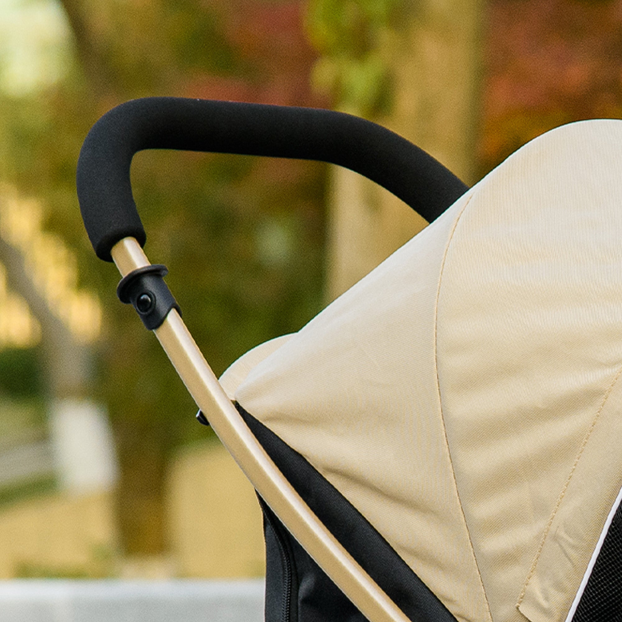 Dog Stroller with Rain Cover, Foldable Dog Pram, 4 Wheels Pet Pushchair with Safety Leashes, for Small, Miniature Dogs, Cats - Khaki