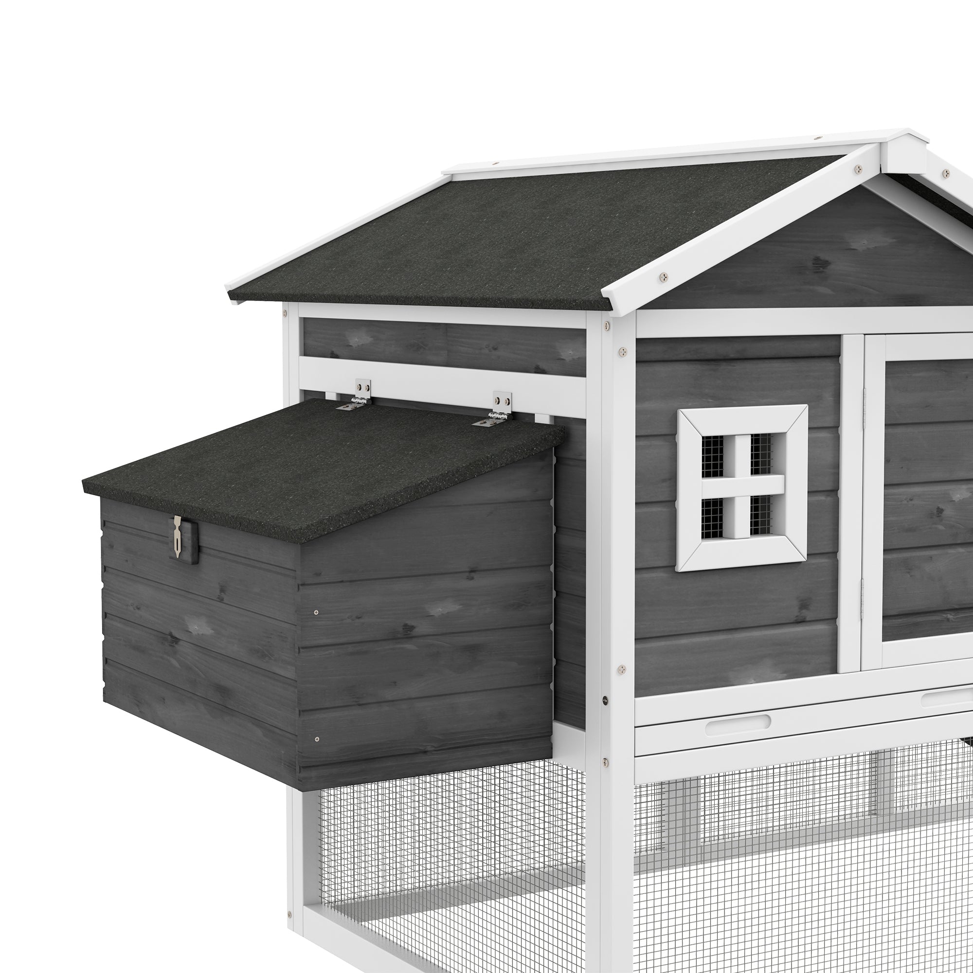 69" Chicken Coop Wooden Hen House Rabbit Hutch Poultry Cage Pen Outdoor Backyard with Outdoor Run Nesting Box Removable Tray Waterproof Asphalt Roof Lockable Door Grey