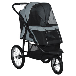 Dog Pram Dog Stroller Jogger Foldable Pet Pushchair for Medium, Small Dogs, w/ Rubber Wheels, Washable Cushion - Grey