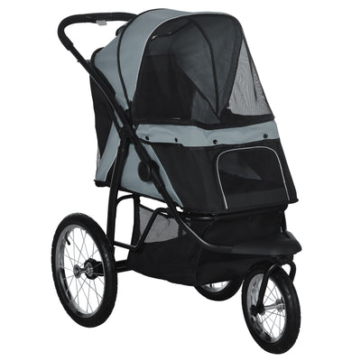 Dog Pram Dog Stroller Jogger Foldable Pet Pushchair for Medium, Small Dogs, w/ Rubber Wheels, Washable Cushion - Grey