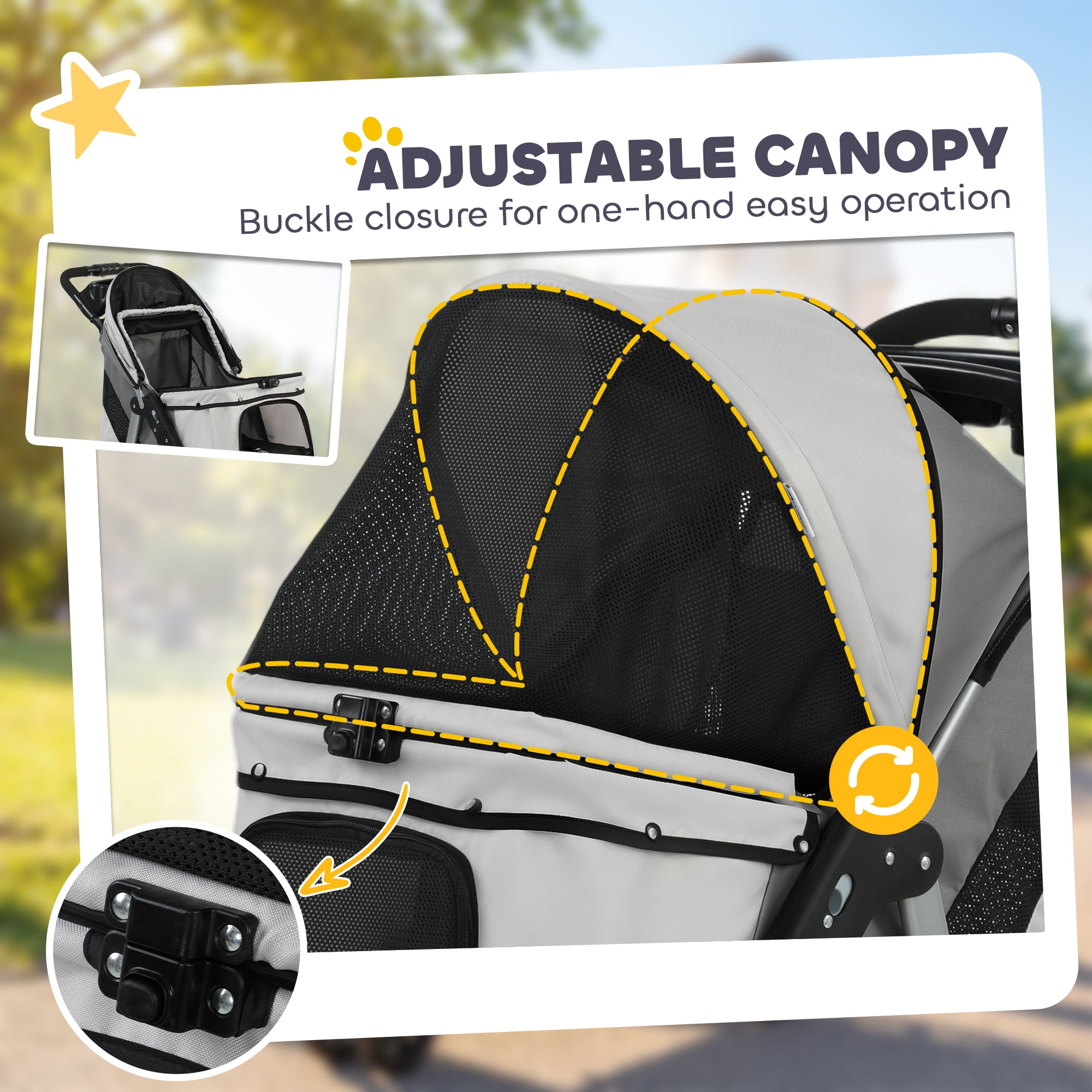 Dog Stroller for Small Dogs, 3 Wheel Foldable Pet Stroller with 12" Rubber Wheels, Mesh Window, One-Foot Brake, Storage Basket and Cup Holder, Up to 22 LBS, Light Gray