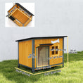 Charger l'image dans la visionneuse de la galerie, Dog House Anti-Chewing Steel Frame, Wooden Dog Kennel House with Openable Roof, Removable Floor, Door Curtain, Weatherproof Pet Shelter for Outdoor Indoor
