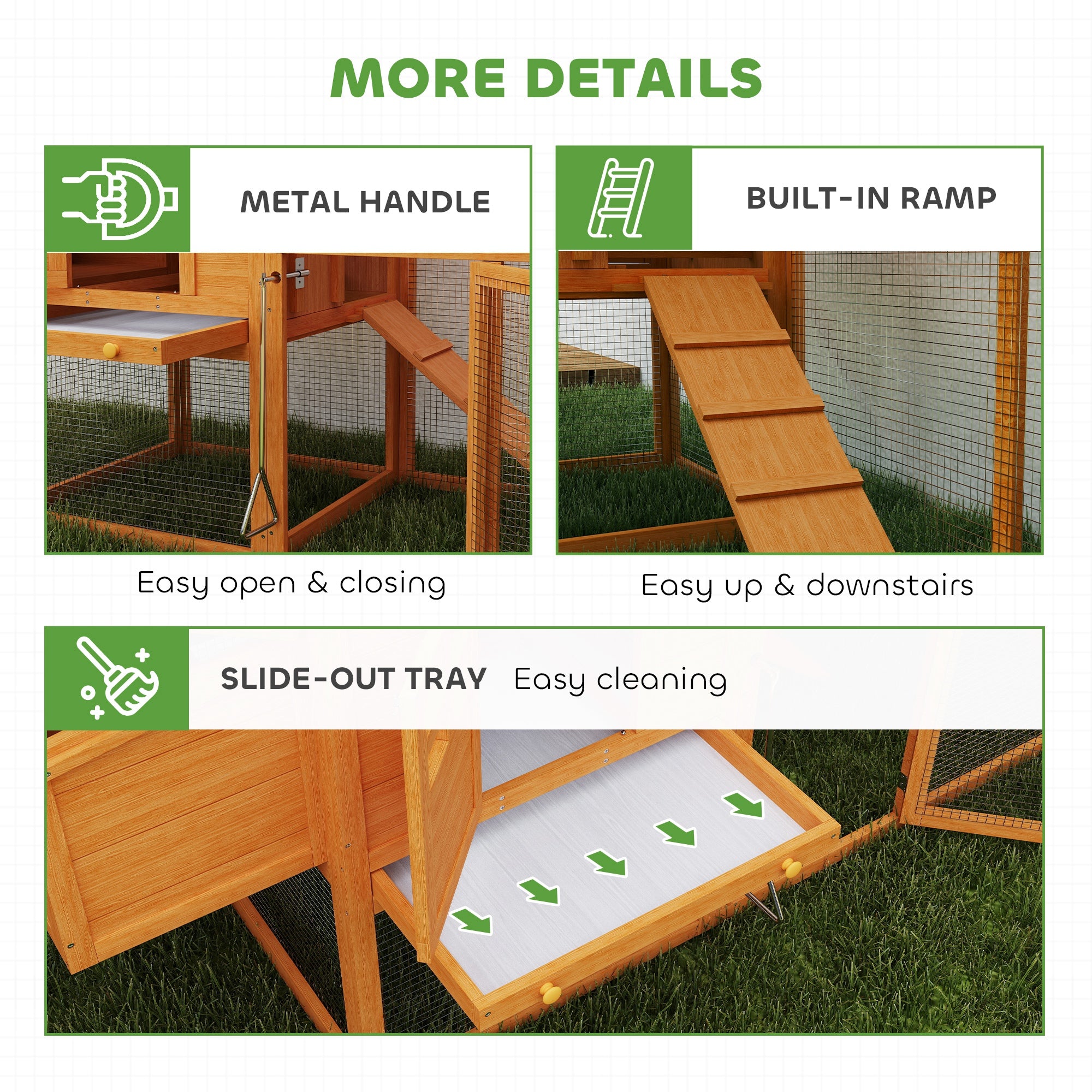 Chicken Coop with Run Outdoor, Wooden Hen House, Poultry Coop with Nesting Box, Slide-out Tray, Ramp, Perches, Asphalt Roof, 179 x 67 x 115cm