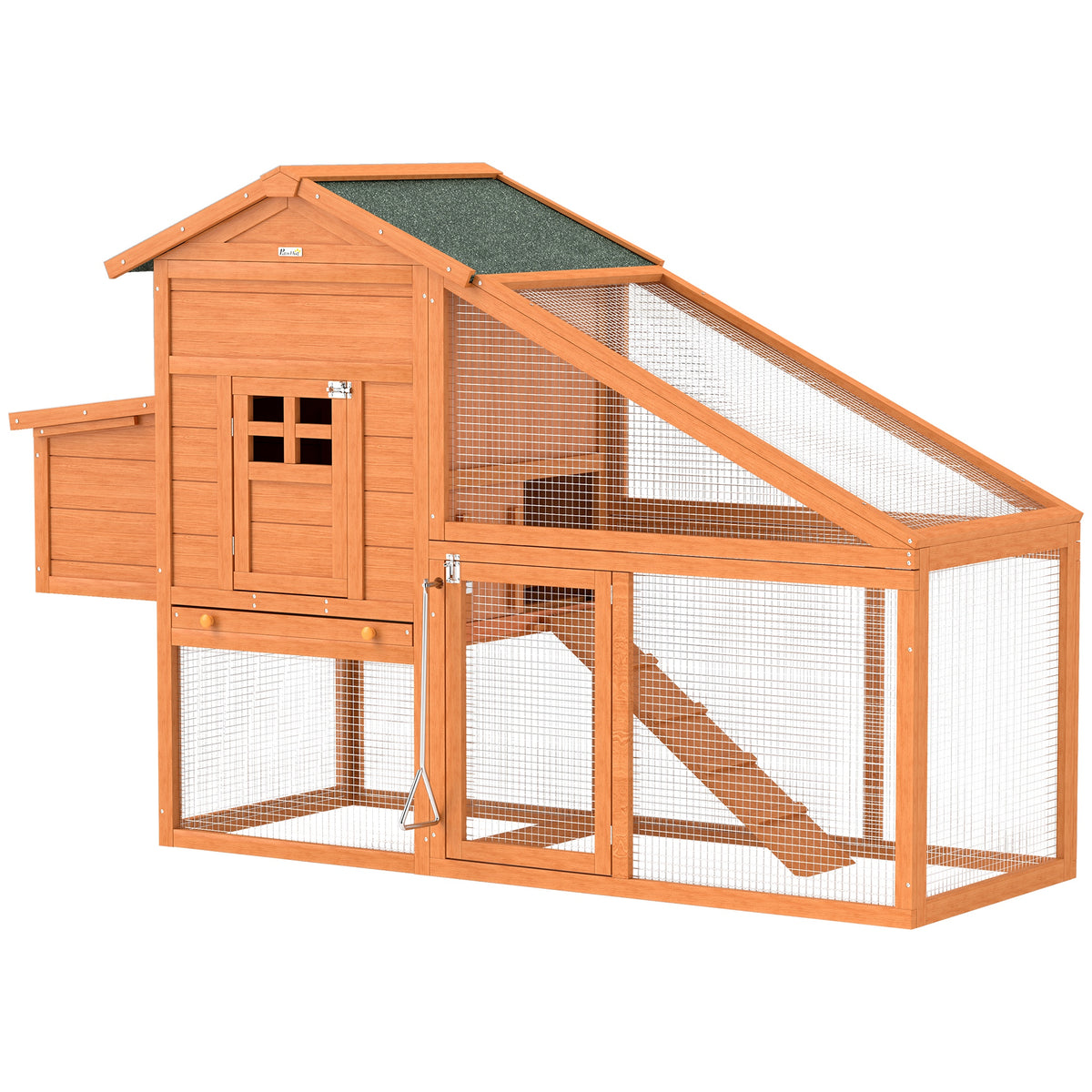 Poultry Ramps PawHut Wooden Chicken Coop with Run Outdoor, Nesting Box, Slide-out ...