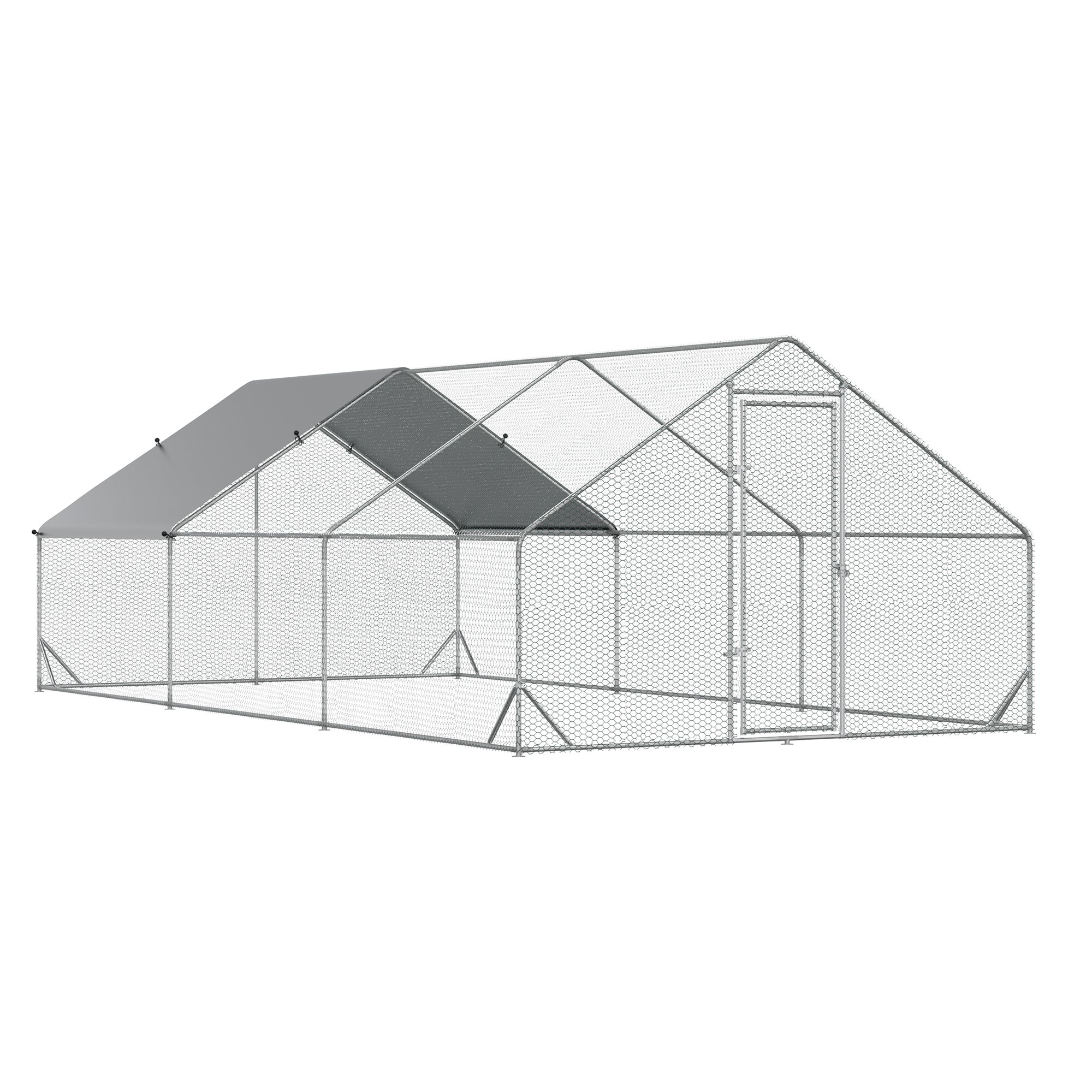 Chicken Run Galvanised Walk-in Chicken Coop Hen Poultry House Cage Rabbit Hutch Pet Playpen Garden w/ Water-Resist Cover, 3 x 6 x 2m