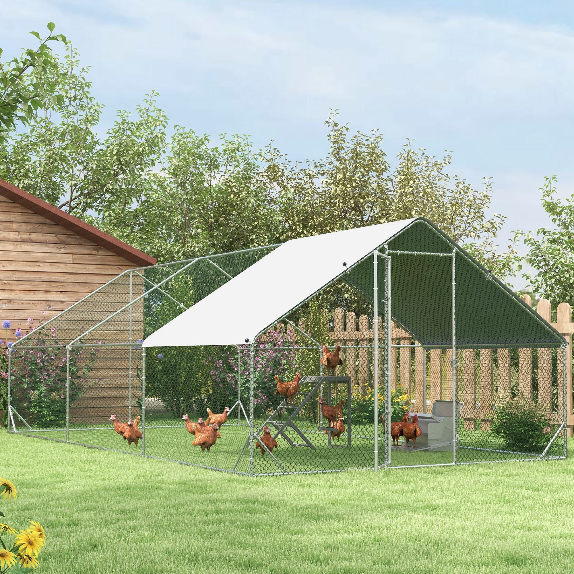 Metal Chicken Coop, Walk-in Large Chicken Run, Poultry Cage for Backyard Hen, Duck, Rabbit with Water- and UV-Protection Cover, for 12-18 Chickens, 9.8' x 19.7' x 6.6'