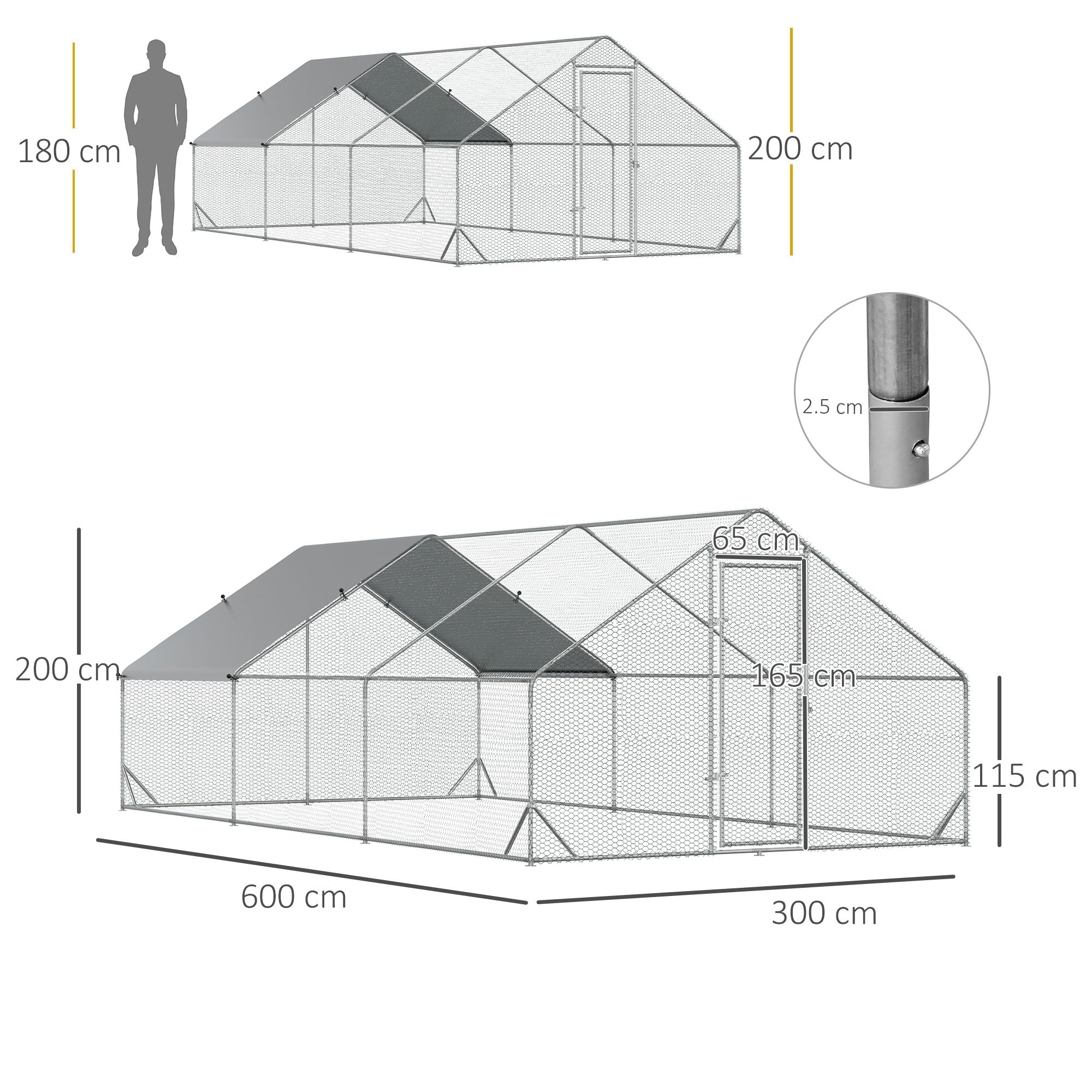 Chicken Run Galvanised Walk-in Chicken Coop Hen Poultry House Cage Rabbit Hutch Pet Playpen Garden w/ Water-Resist Cover, 3 x 6 x 2m