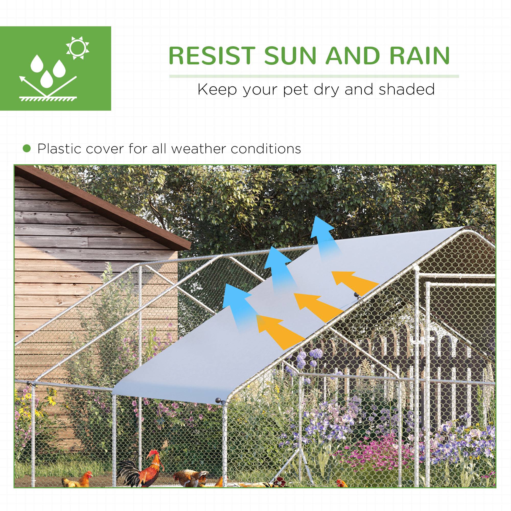 Chicken Run Galvanised Walk-in Chicken Coop Hen Poultry House Cage Rabbit Hutch Pet Playpen Garden w/ Water-Resist Cover, 3 x 6 x 2m