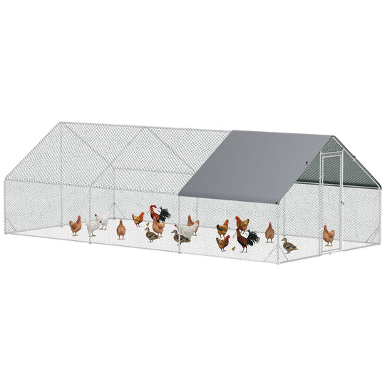 Metal Chicken Coop, Walk-in Large Chicken Run, Poultry Cage for Backyard Hen, Duck, Rabbit with Water- and UV-Protection Cover, for 12-18 Chickens, 9.8' x 19.7' x 6.6'