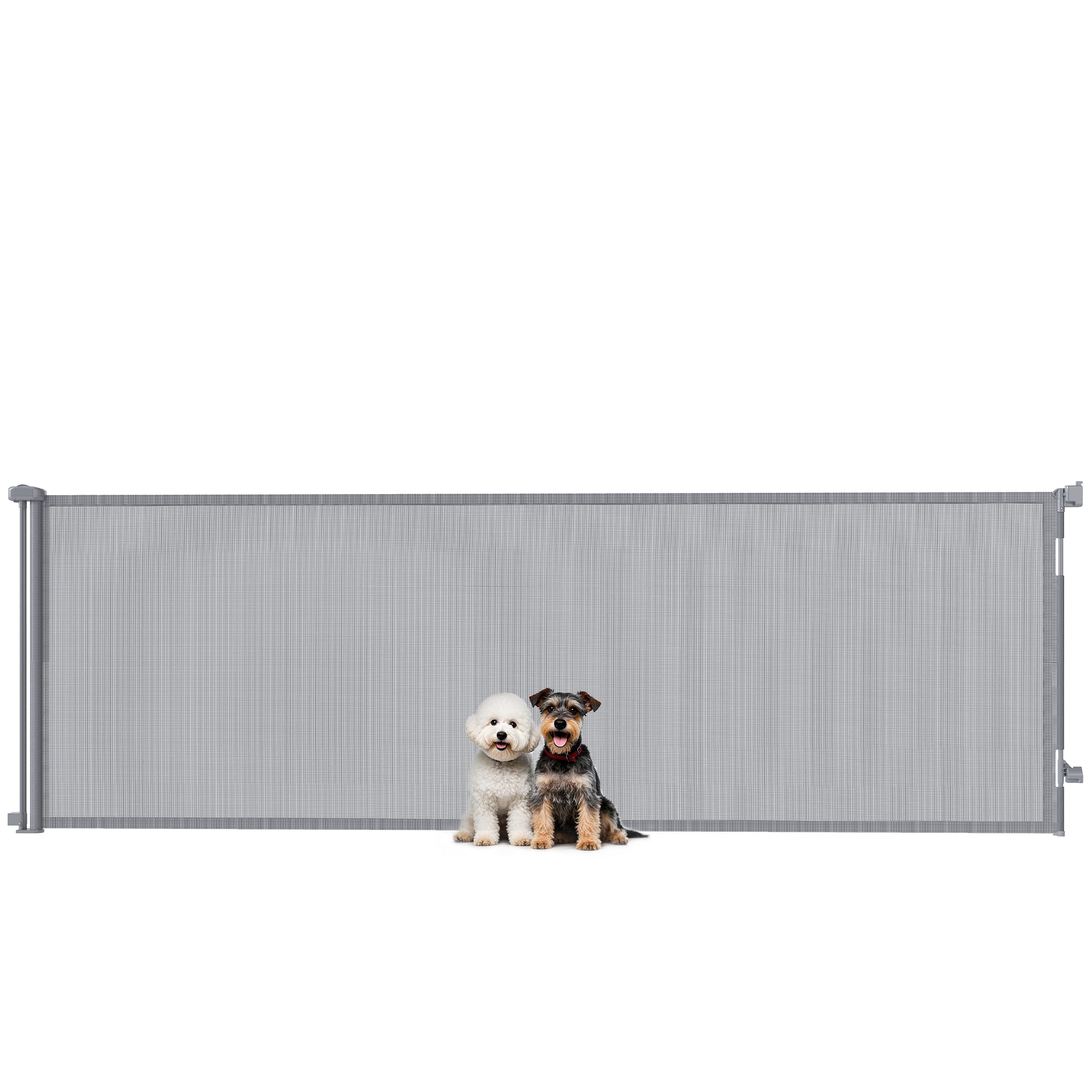 Retractable Stair Gate for Dogs, Pet Gate, Extends to 300 cm Wide & 104 cm Tall, One Handed Operation, for Stairs, Hallways, Doorways, Indoor and Outdoor, Grey