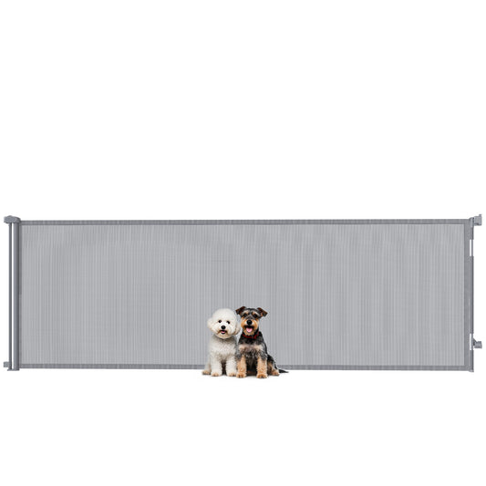 Retractable Stair Gate for Dogs, Pet Gate, Extends to 300 cm Wide & 104 cm Tall, One Handed Operation, for Stairs, Hallways, Doorways, Indoor and Outdoor, Grey
