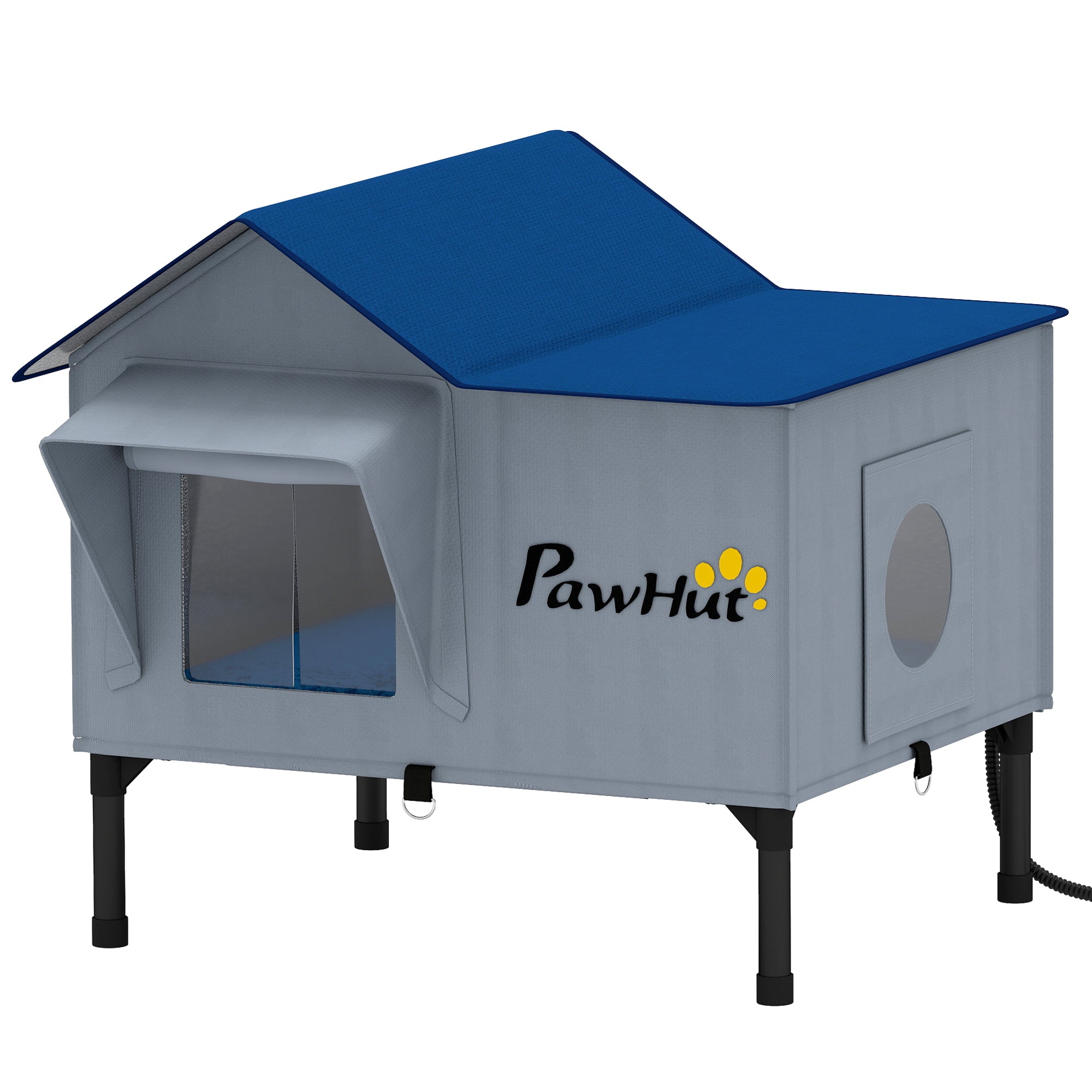 Heated Cat House Weatherproof with Heated Pad for Feral & Stray Cats, Outdoor Cat Shelter with Escape Door, 5 cm Elevated Base, Rainproof Roof