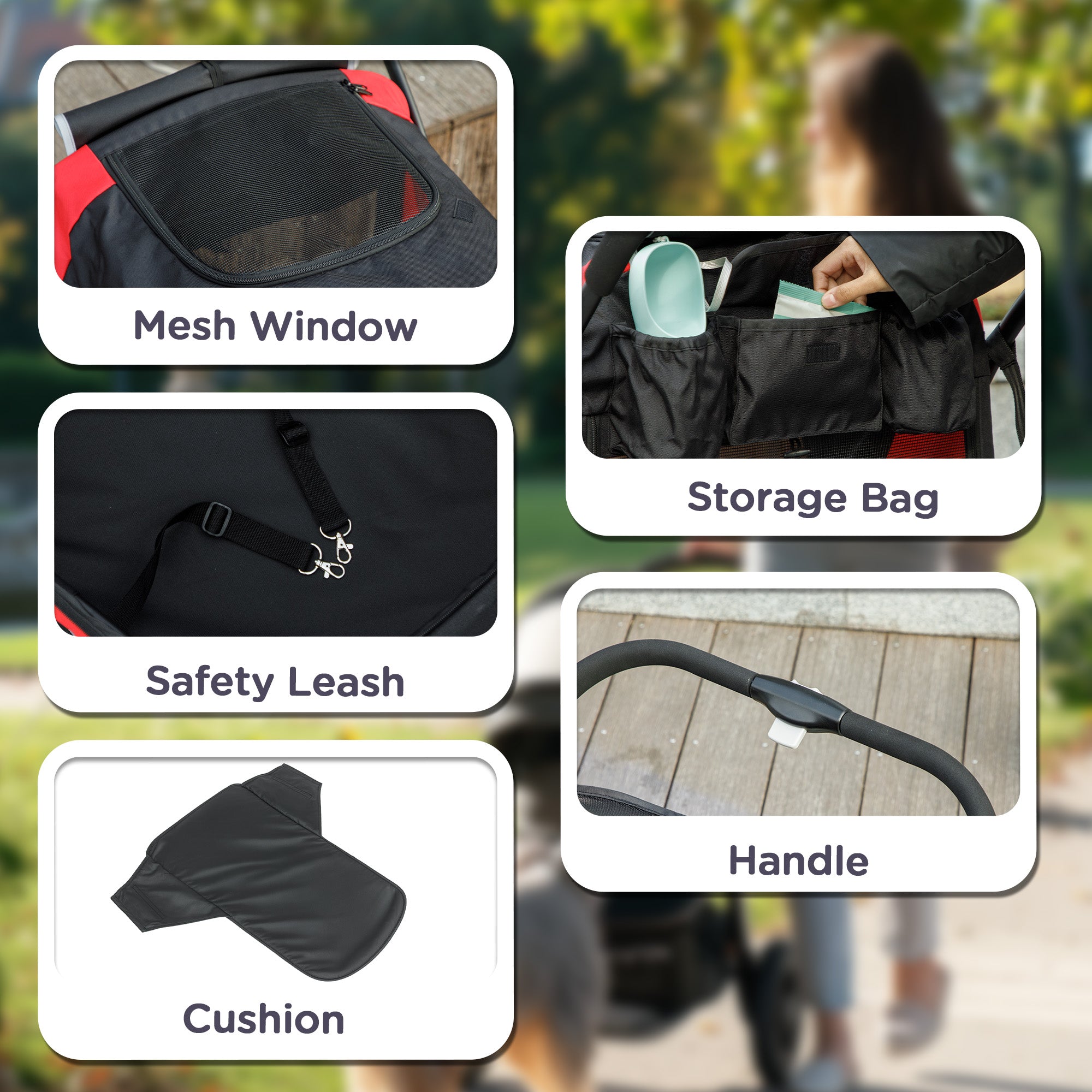 Dog Stroller, Easy Folding Pet Stroller for Large Dogs, Puppy Pram Pet Pushchair with 4 Big Wheels, Shock-Absorbing Frame, Safety Leashes, Brakes, Red/Black