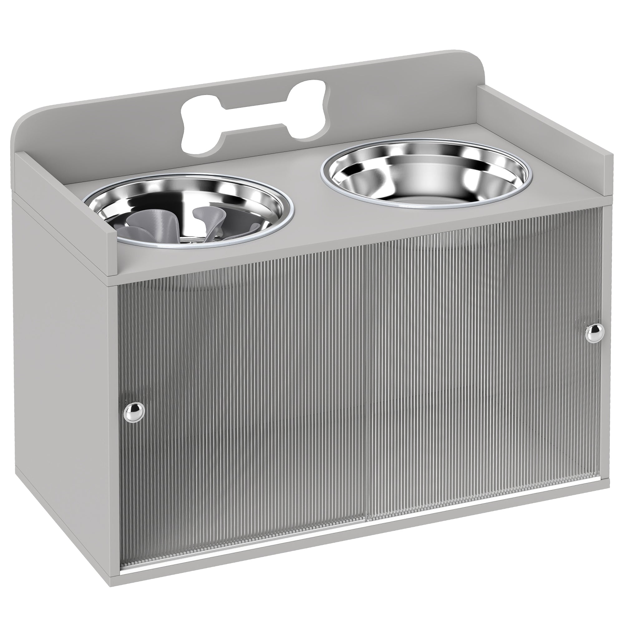 Elevated Dog Bowls with Storage, Raised Dog Bowl Stand with 2 Stainless Steel Food Dishes and Slow Feeder, Pet Feeding Station for Large Breeds, Gray