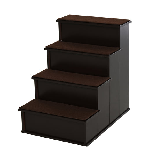Pet Stairs Dog Steps for High Bed, 4 Levels Dog Stairs for Car, Wooden Cat Ladder with Non-Slip Carpet, 15.7" L x 23.2" W x 21.3" H, Dark Coffee