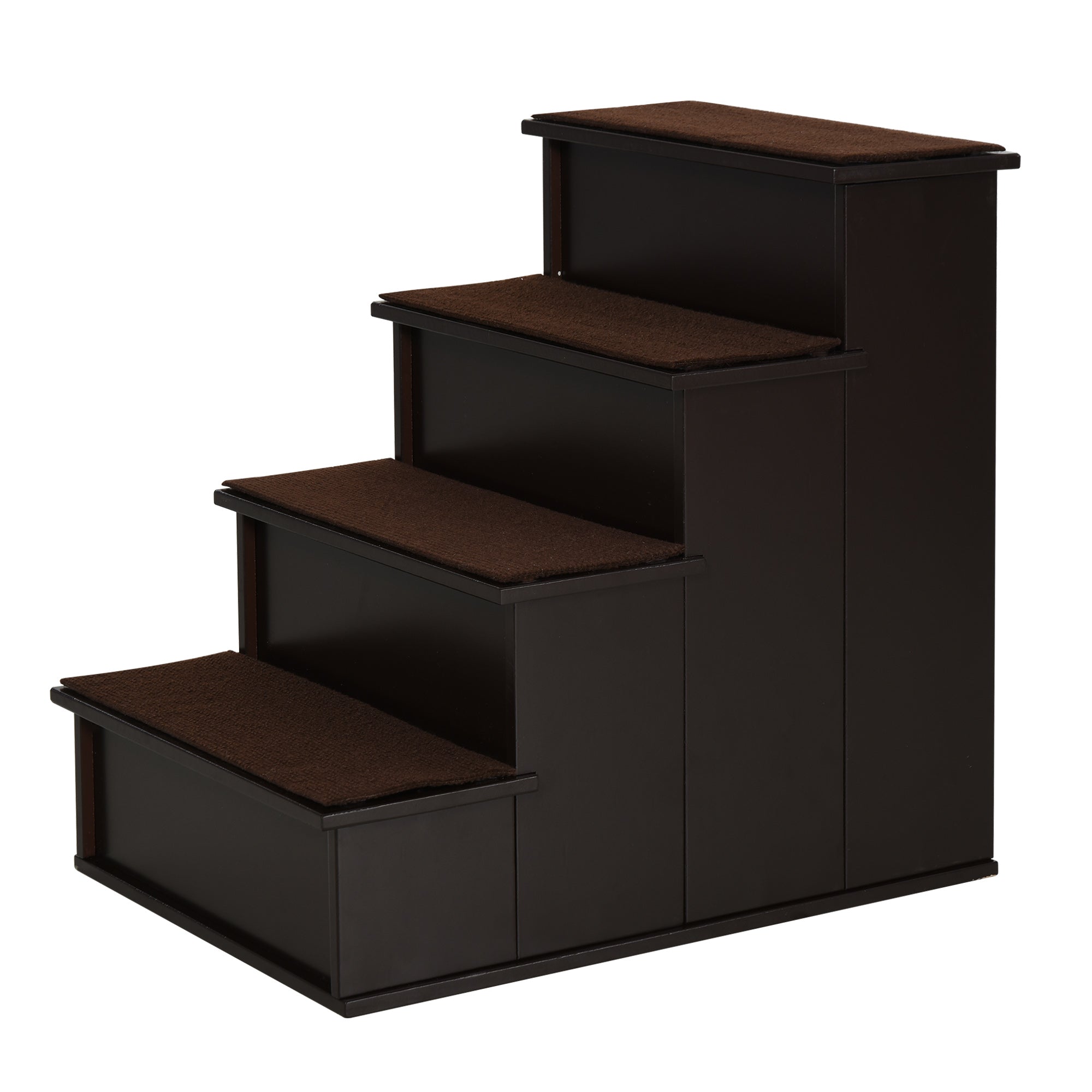 Pet Stairs Dog Steps for High Bed, 4 Levels Dog Stairs for Car, Wooden Cat Ladder with Non-Slip Carpet, 15.7" L x 23.2" W x 21.3" H, Dark Coffee