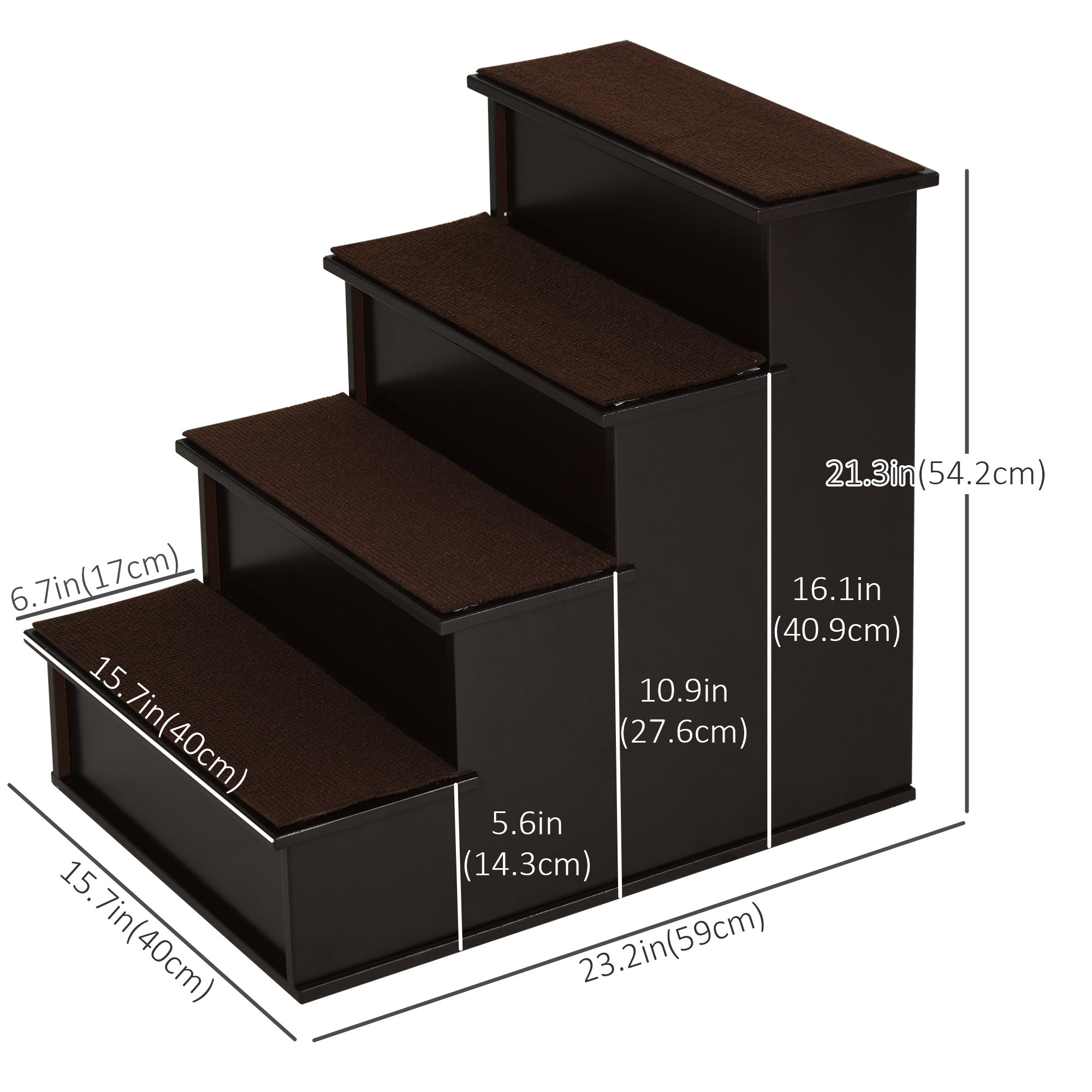 Pet Stairs Dog Steps for High Bed, 4 Levels Dog Stairs for Car, Wooden Cat Ladder with Non-Slip Carpet, 15.7" L x 23.2" W x 21.3" H, Dark Coffee