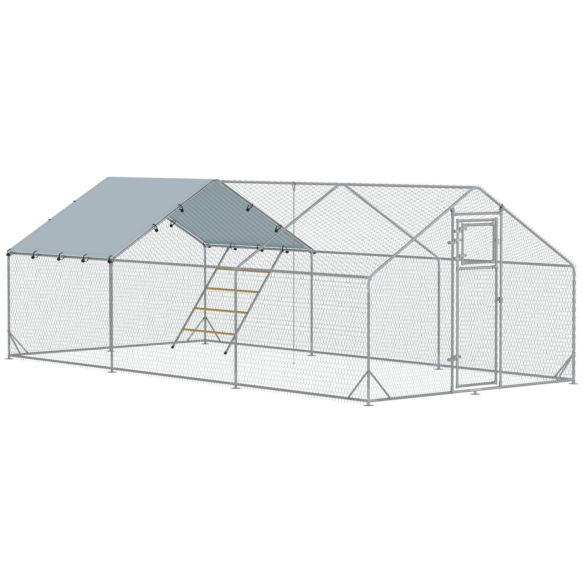 Chicken Run, Large Metal Chicken Coop with Feeding Door, Waterproof & UV-Resistant Cover, Hanging Feeder, Perch, Poultry Cage for Outdoor, Backyard, Farm, for 18-24 Chickens