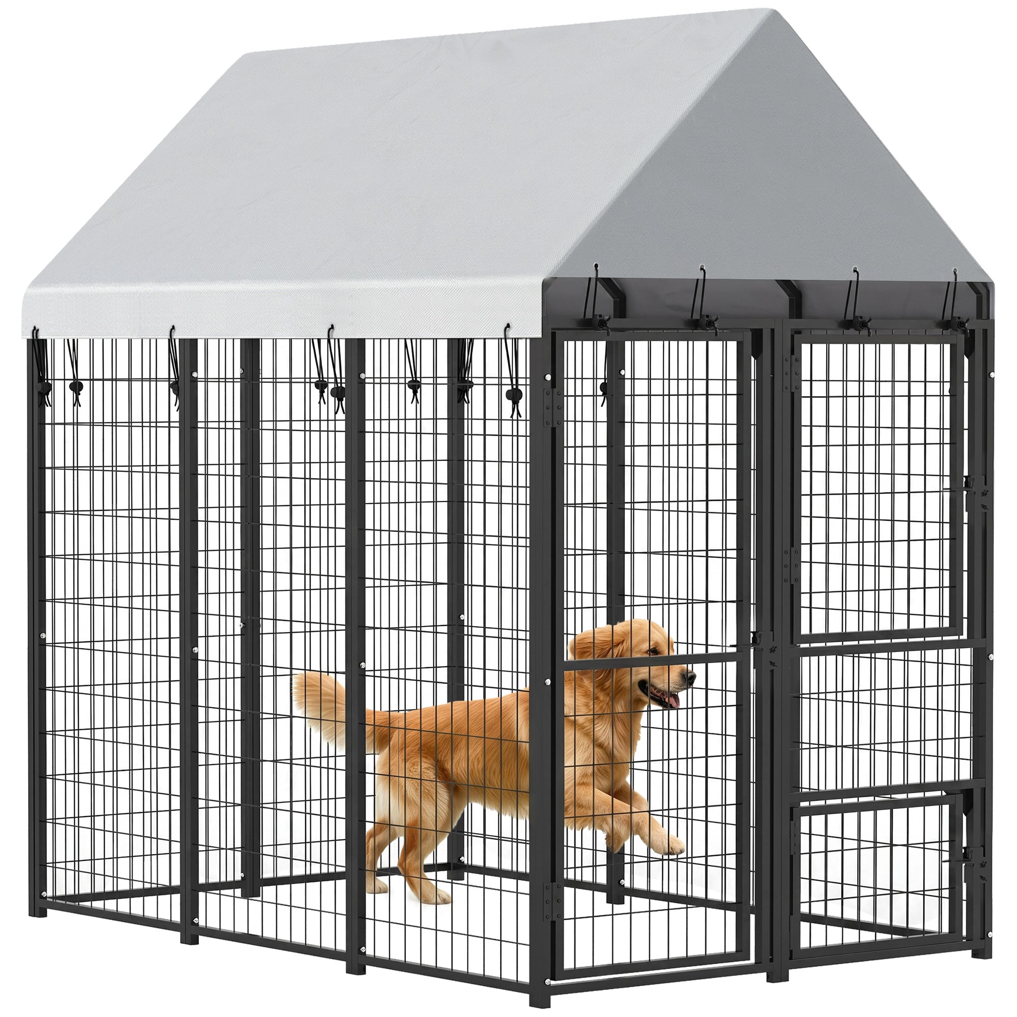 Large Dog Kennel Outdoor with Roof, 3 Doors, Expandable Heavy Duty Dog Kennel Outside Run Enclosure with Secure Lock, Removable Door, for Small Medium Large Pets, Chickens, Ducks, 6' x 4' x 6'