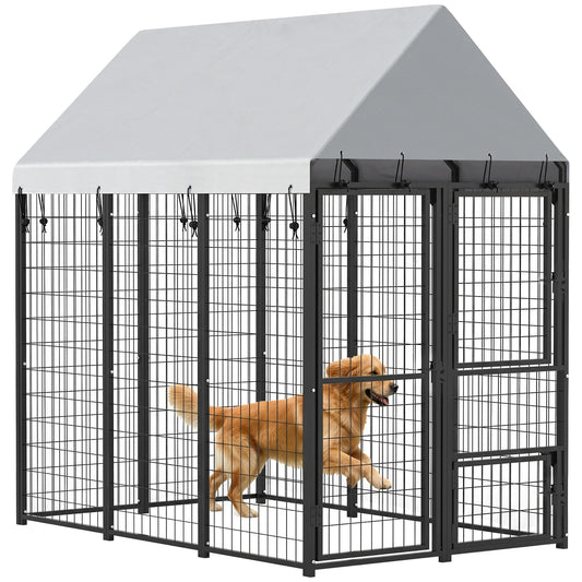Large Dog Kennel Outdoor with Roof, 3 Doors, Expandable Heavy Duty Dog Kennel Outside Run Enclosure with Secure Lock, Removable Door, for Small Medium Large Pets, Chickens, Ducks, 6' x 4' x 6'
