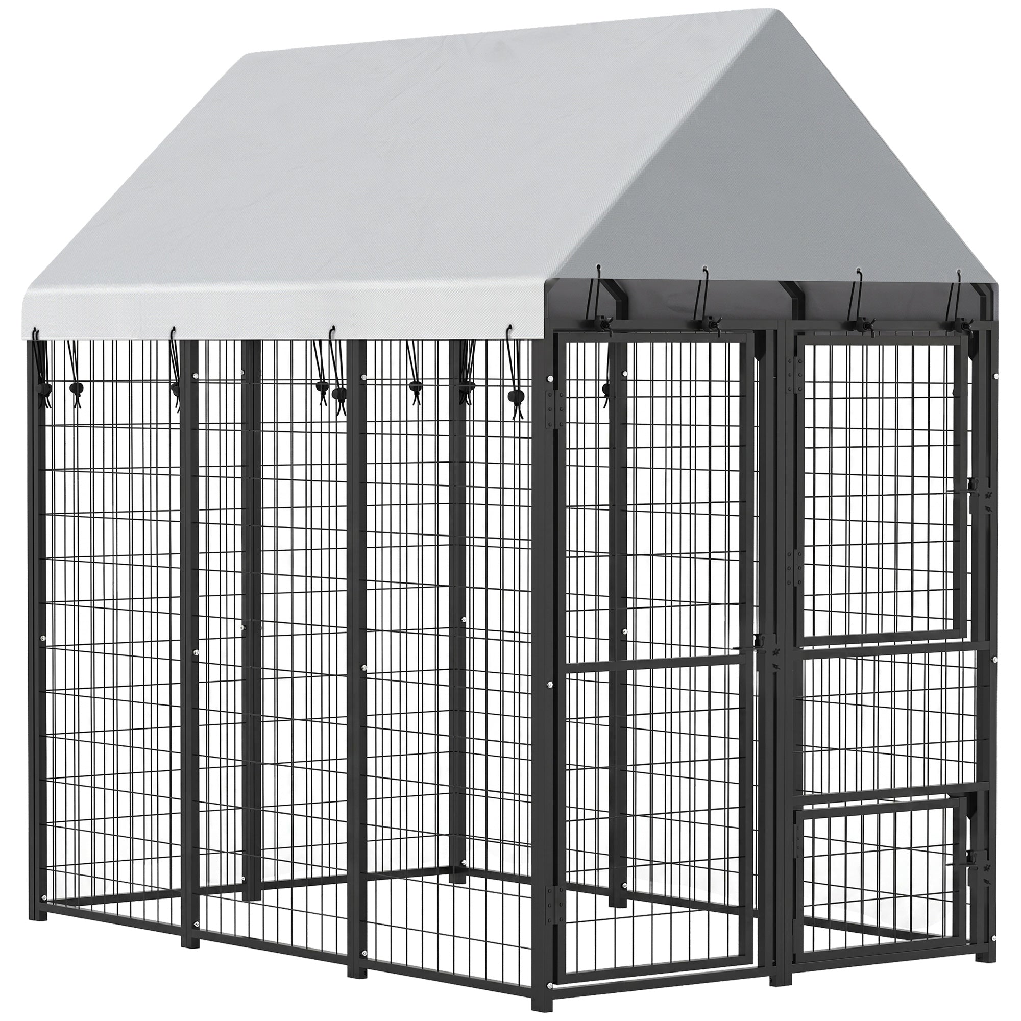 Large Dog Kennel Outdoor with Roof, 3 Doors, Expandable Heavy Duty Dog Kennel Outside Run Enclosure with Secure Lock, Removable Door, for Small Medium Large Pets, Chickens, Ducks, 6' x 4' x 6'