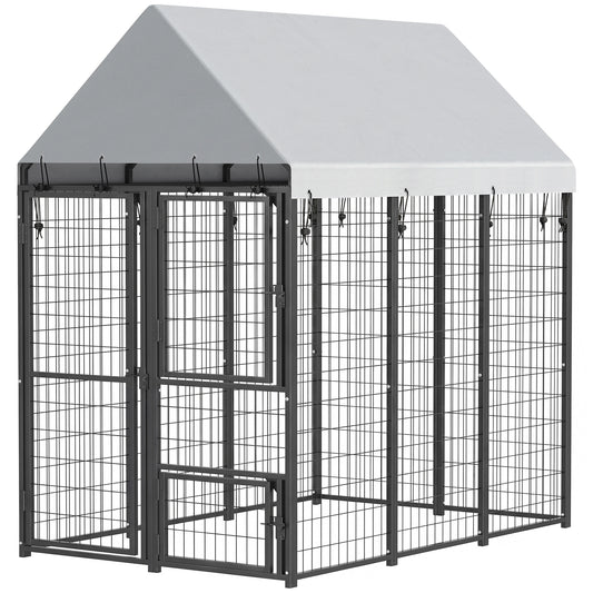 Large Dog Kennel Outdoor with Roof, 3 Doors, Expandable Heavy Duty Dog Kennel Outside Run Enclosure with Secure Lock, Removable Door, for Small Medium Large Pets, Chickens, Ducks, 6' x 4' x 6'