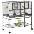 Load image into Gallery viewer, 40"H Divided Breeder Bird Cage with Rolling Stand Removable Metal Tray, Storage Shelf, Wood Perch, and Food Container, Dark Grey
