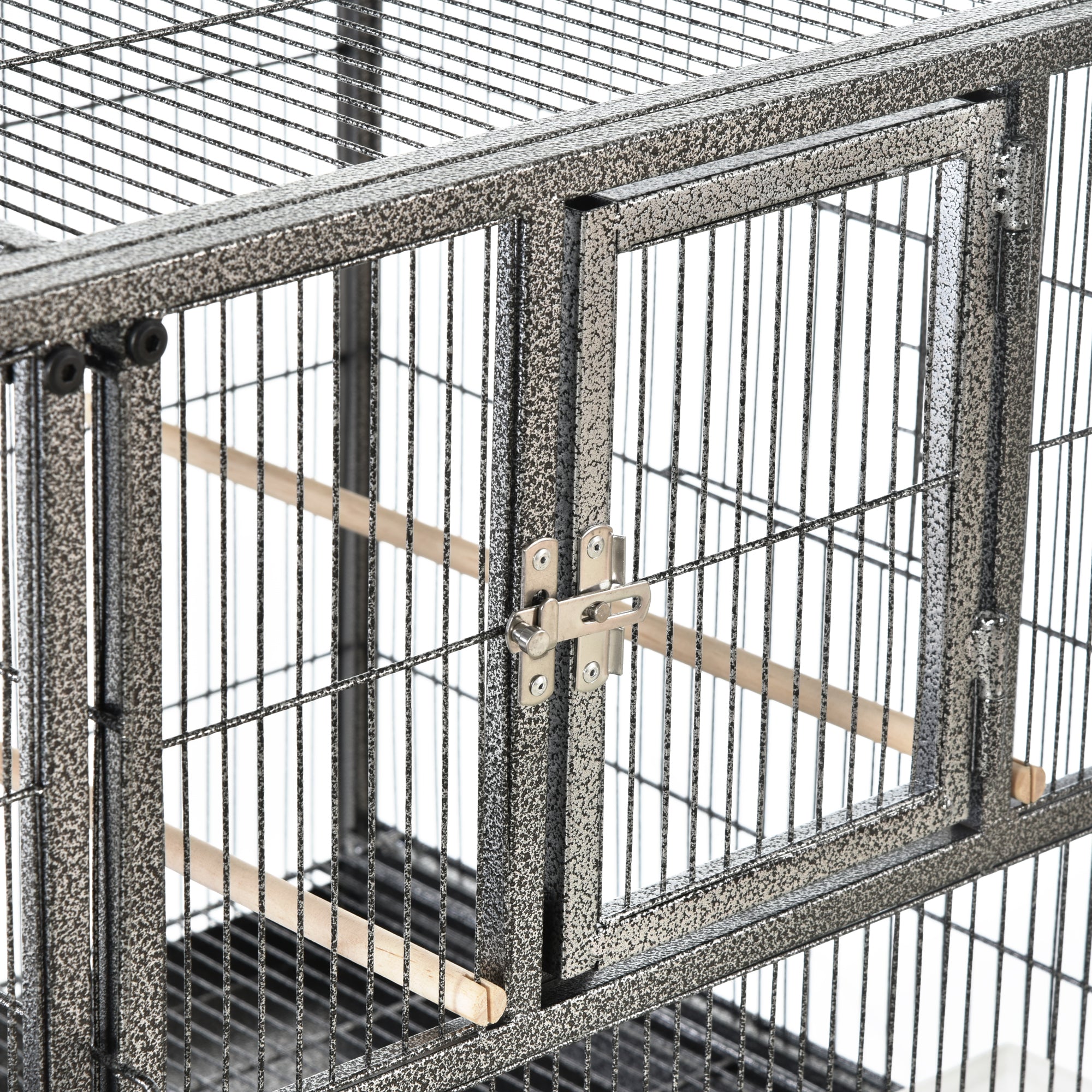 40"H Divided Breeder Bird Cage with Rolling Stand Removable Metal Tray, Storage Shelf, Wood Perch, and Food Container, Dark Grey