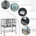 Load image into Gallery viewer, 40"H Divided Breeder Bird Cage with Rolling Stand Removable Metal Tray, Storage Shelf, Wood Perch, and Food Container, Dark Grey
