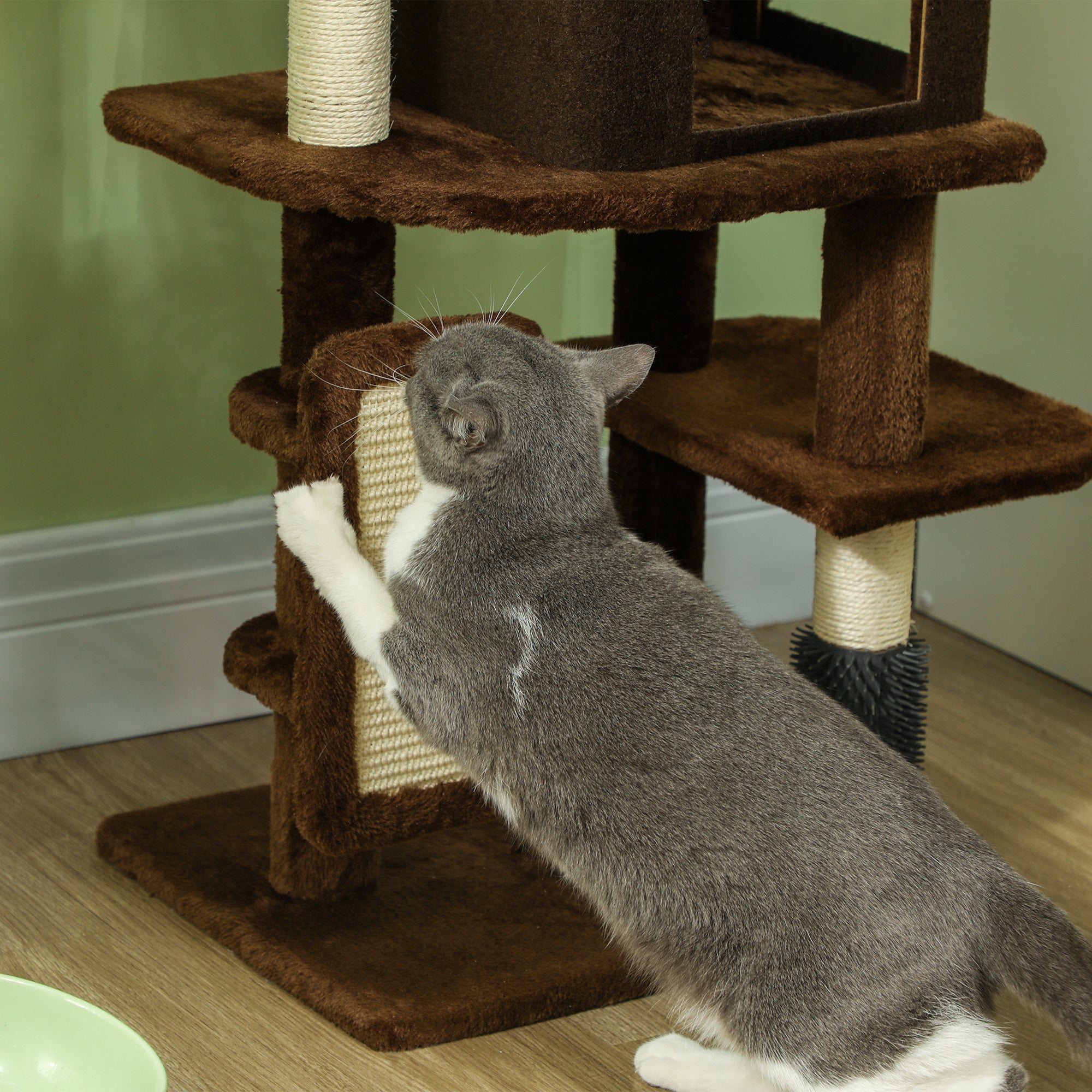 Cat Tree for Large Cat Adults, 41 Inch Cat Tower for Indoor Cats w/ Scratching Posts, Cat Bed, Condo, Grooming Brush, Jumping Platforms, Toy Balls, Anti-tip Kit, Brown