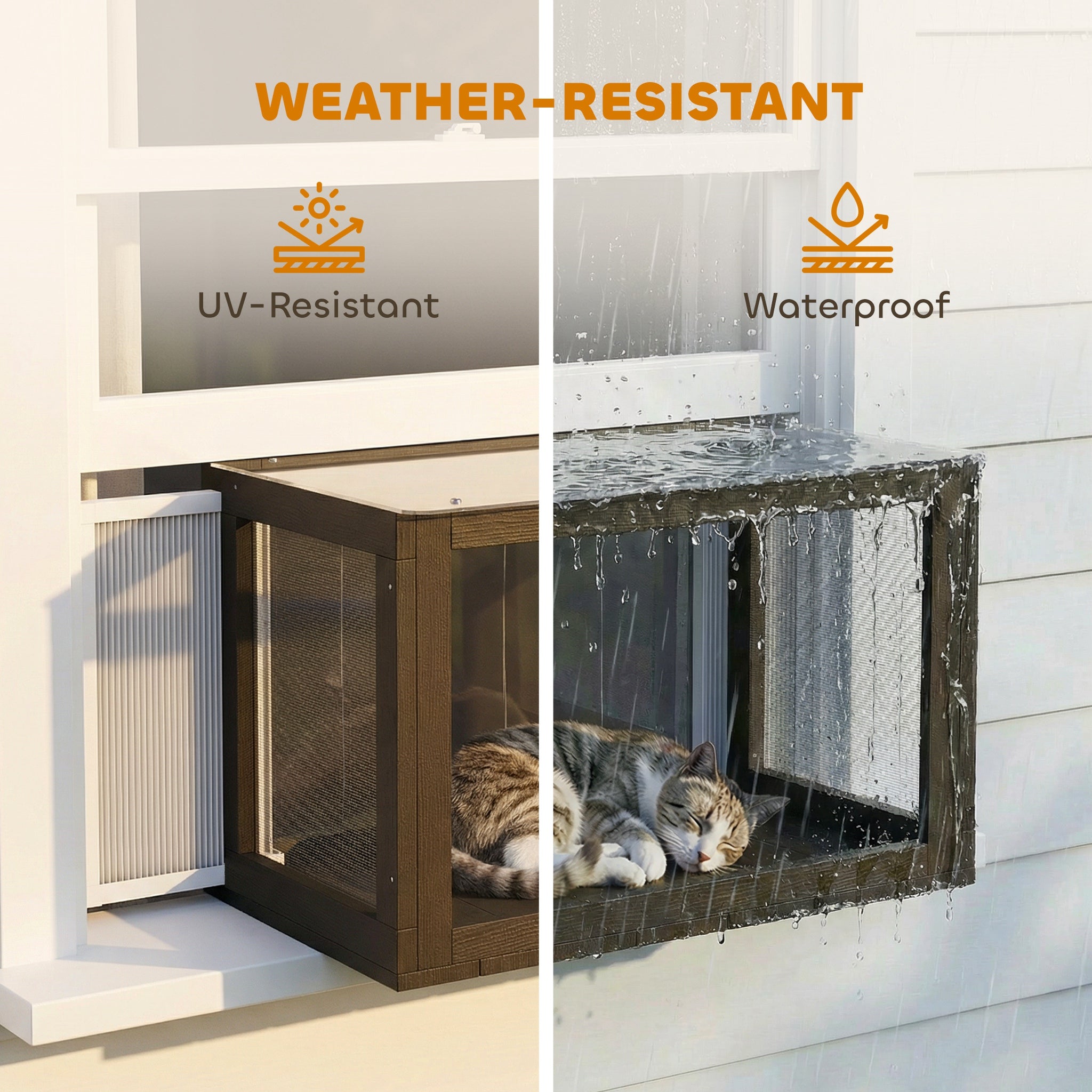 Cat Window Box Catio, Outdoor Indoor Cat Enclosure with Clear Panels, Universal Window Perch for Wall 25"–41", Catio for Indoor Pet Sunbathing, Napping & Overlooking